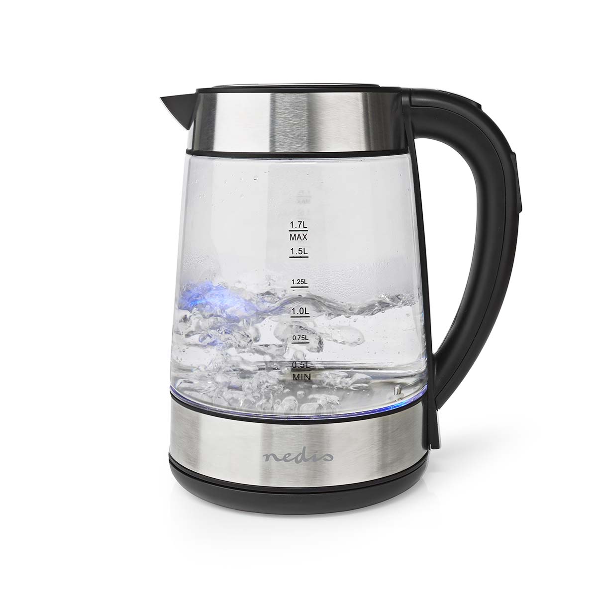 Wasserkocher | 1.7 l | Glas | Transparent | 60,70,80,90,100 °C | Temperaturanzeige | Um 360 Grad drehbar | Verdecktes Heizelement | Strix Controller | Boil-dry protection