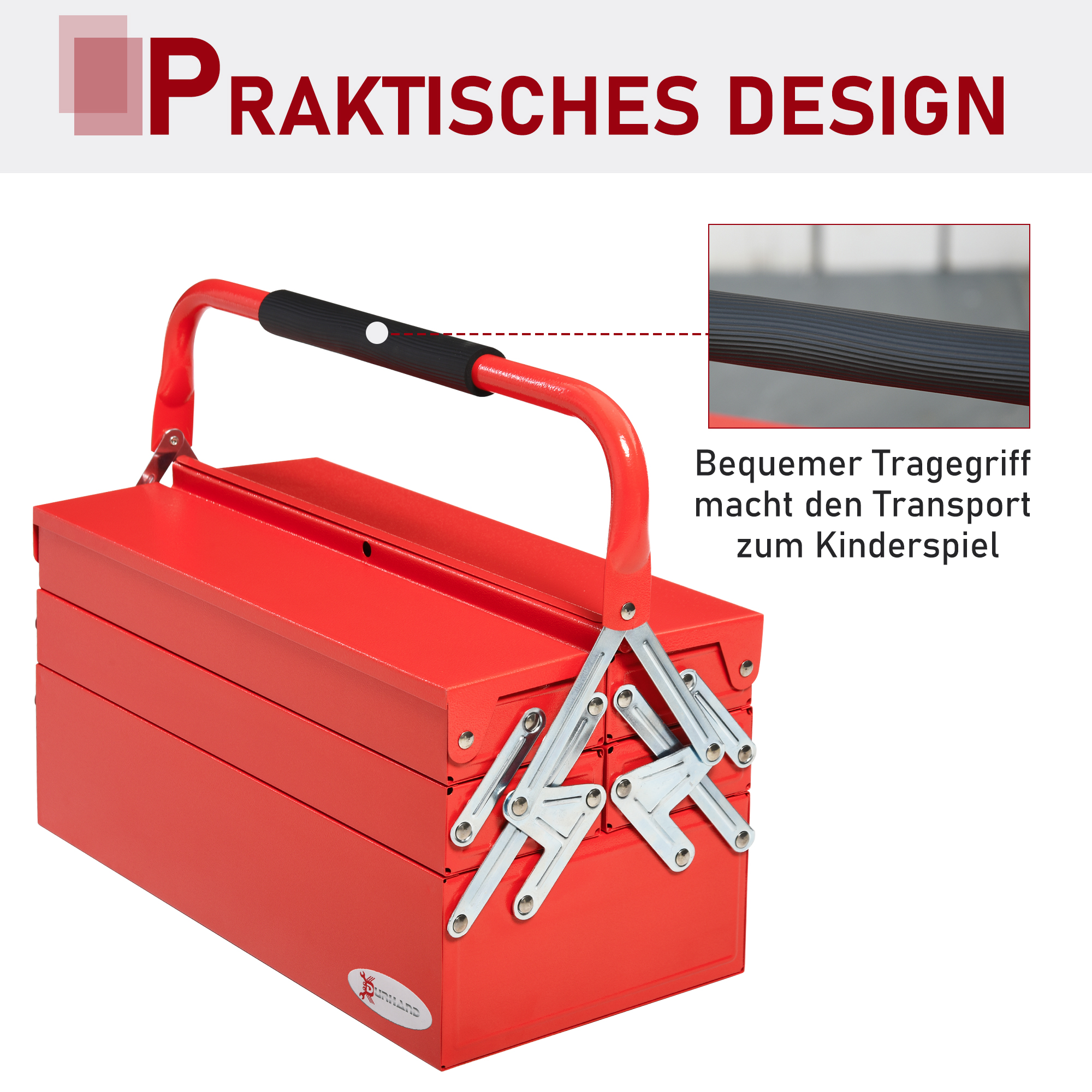 Werkzeugkasten Werkzeugkoffer mit 5 Fächern 45 x 20 x 34,5cm Stahl Rot