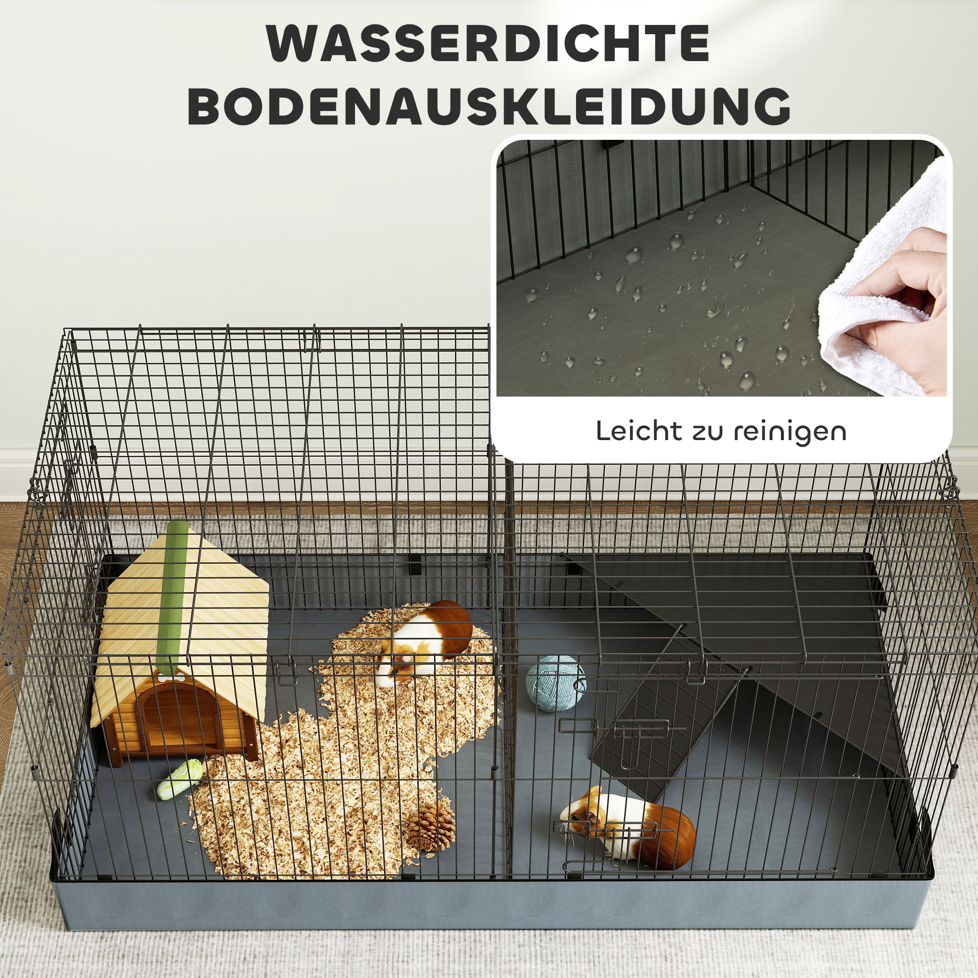 2-in-1-Zwerghamsterkäfig, Kleintierkäfig, Stoffboden, Sitzstangen, Rampe, Schwarz