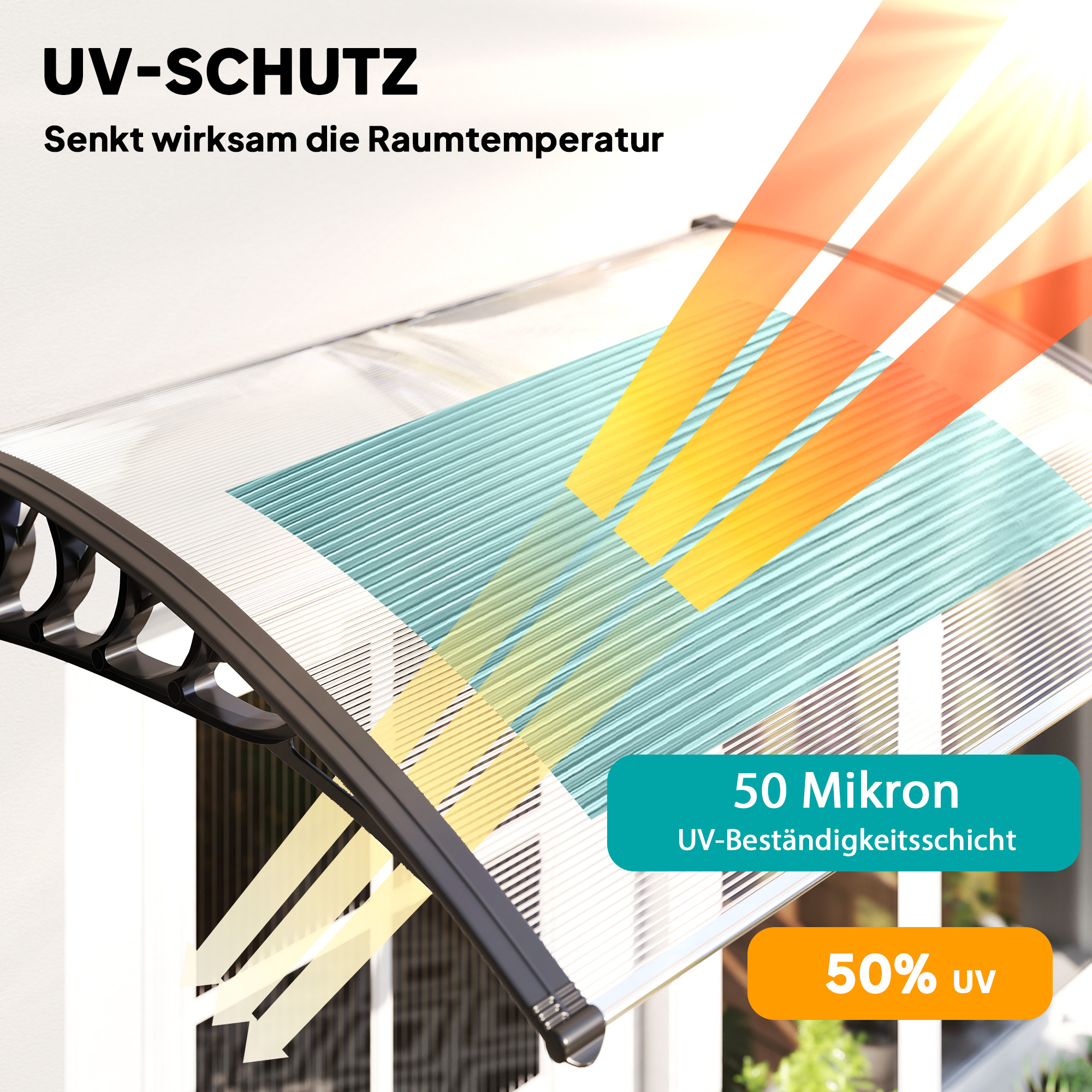 Vordach Schutzdach, UV-Beständig, Wasserbeständig, 89x122x24cm, Weiß