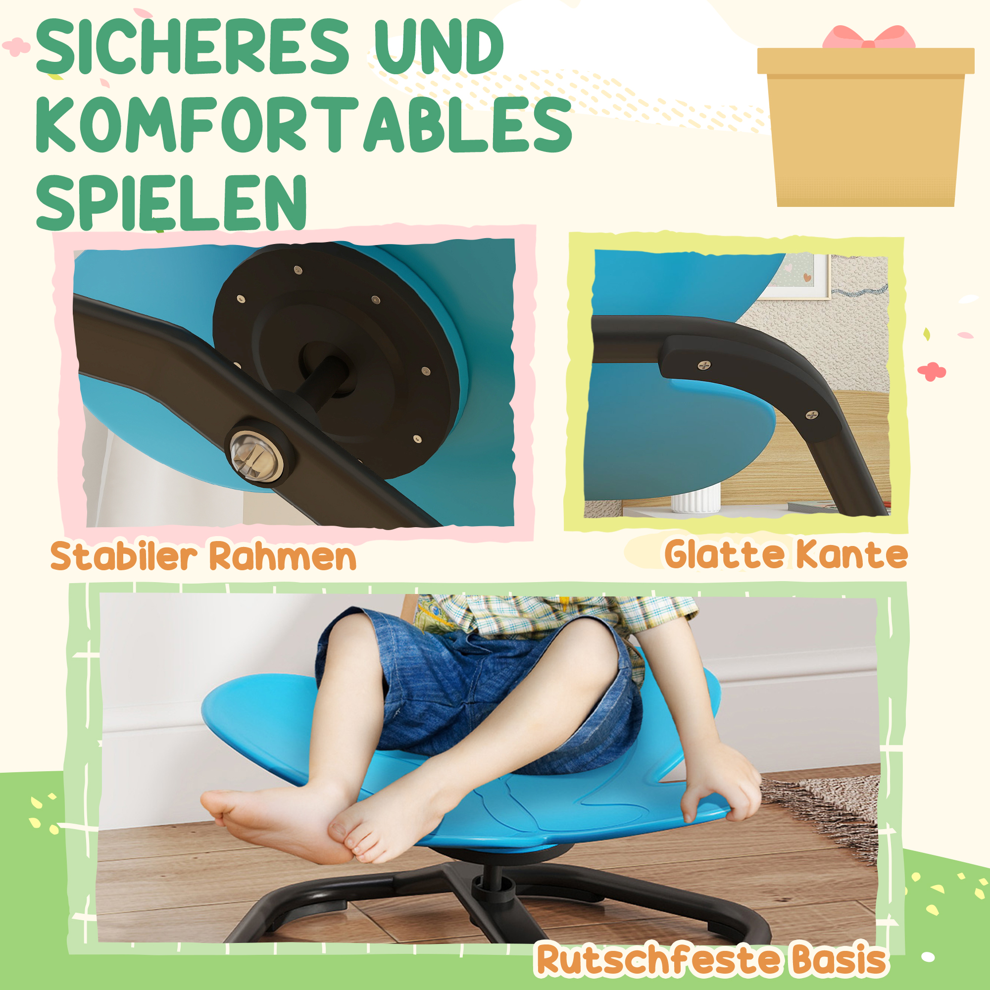 Sensorischer Drehstuhl für Kinder, Schmetterlings-Form, fördert Balance und Koordination, Kunststoff, Metall, Blau