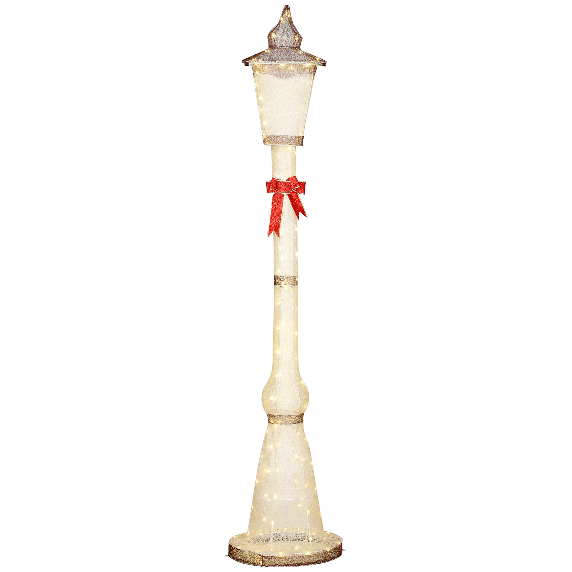 2,15 m beleuchteter Laternenpfahl, 155 LEDs, Outdoor-Weihnachtslaterne, Rote Schleife, wasserfest, für Garten, Terrasse
