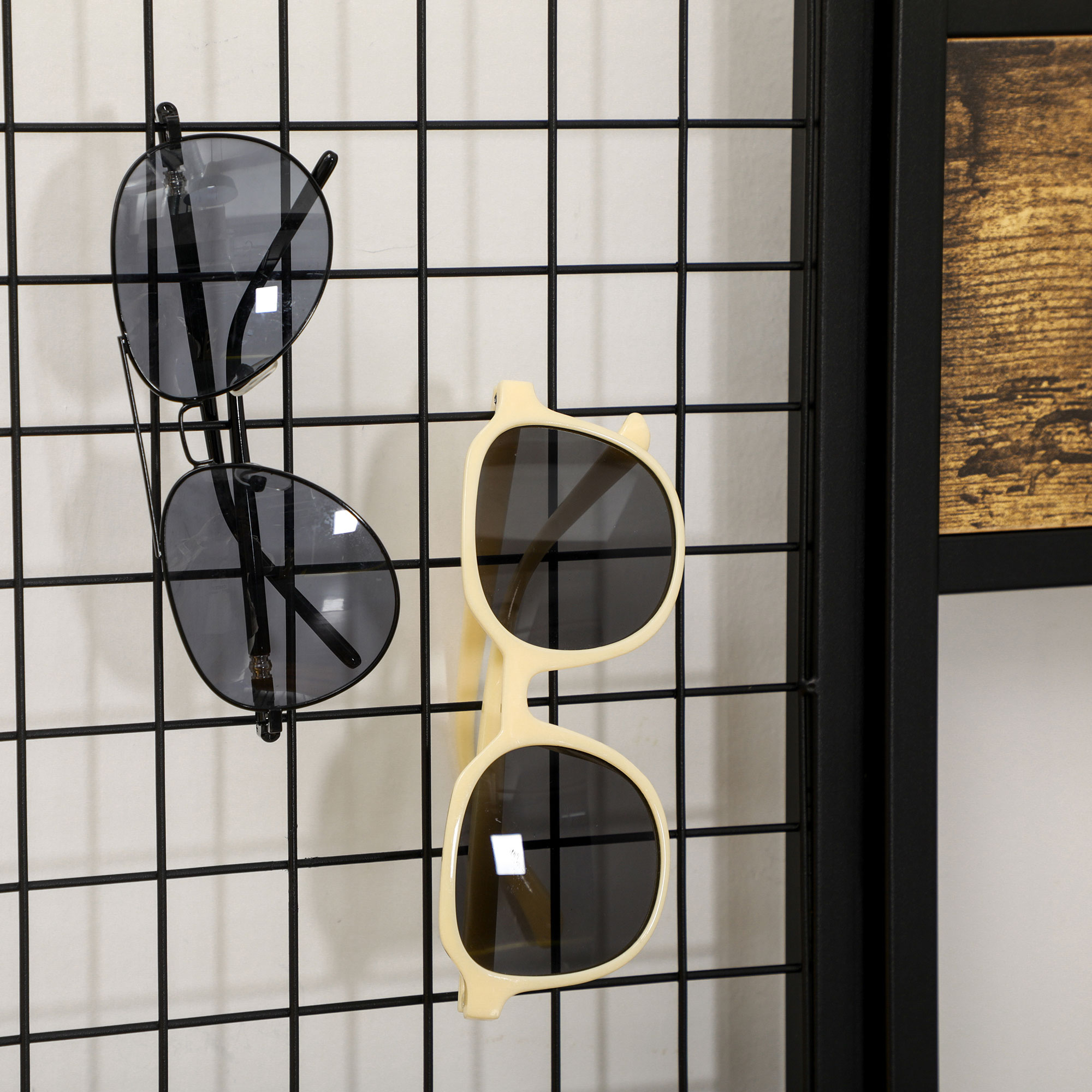 Garderobe im Industriedesign, 1 Memoboard, 1 Schuhbank, 8 Kleiderhaken, 1 Aufbewahrungstasche, Schwarz + Braun