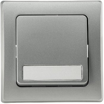 DELPHI Taster mit Namensschild, 0-250V~/ 10A, inkl. Rahmen, UP, silber DELPHI Taster mit Namensschild, 0-250V~/ 10A, inkl. Rahmen, UP, silber