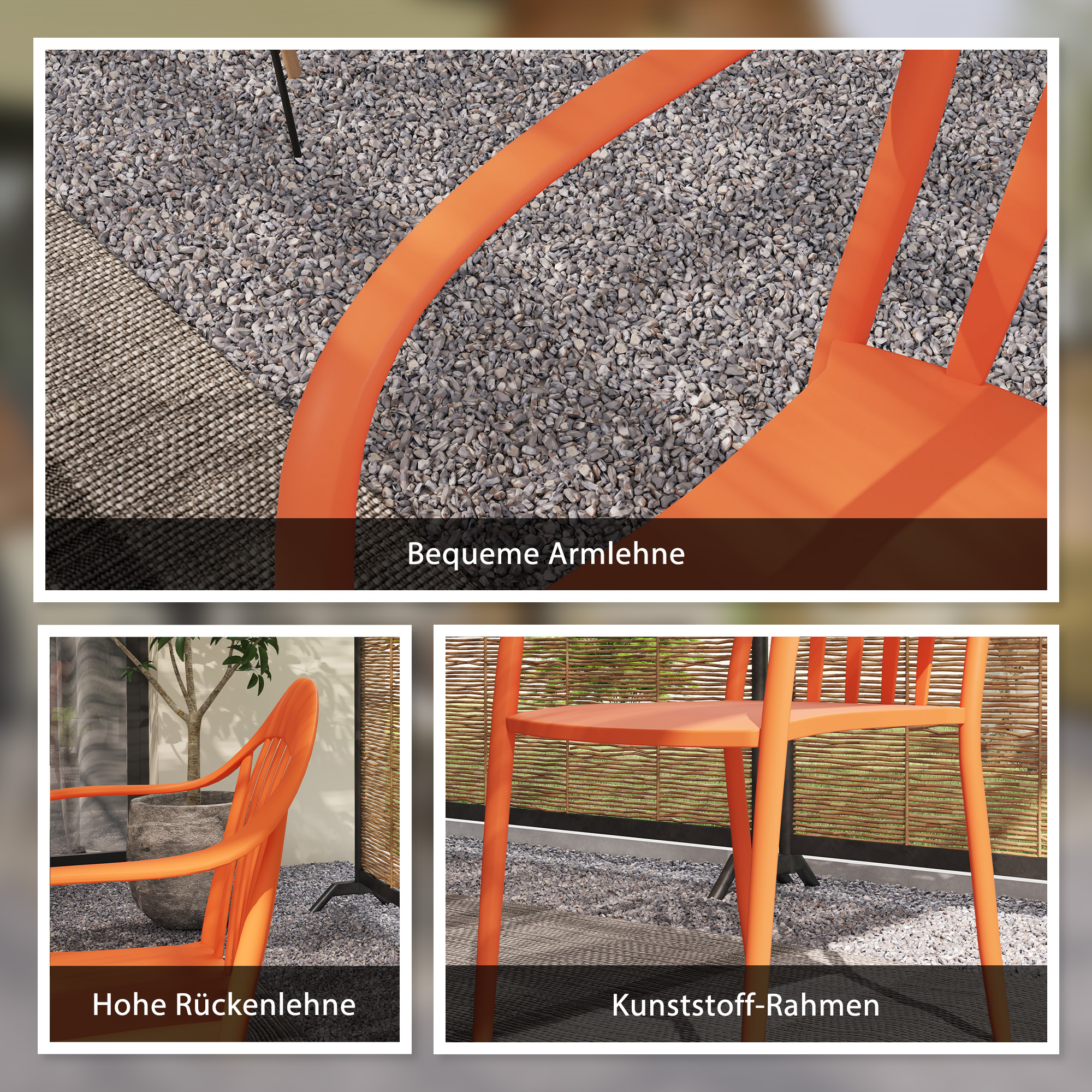 Gartenstuhl 4er Set wetterfest Gartenstühle aus Kunststoff Stapelstuhl mit Armlehne Rückenlehne bis 120 kg belastbar