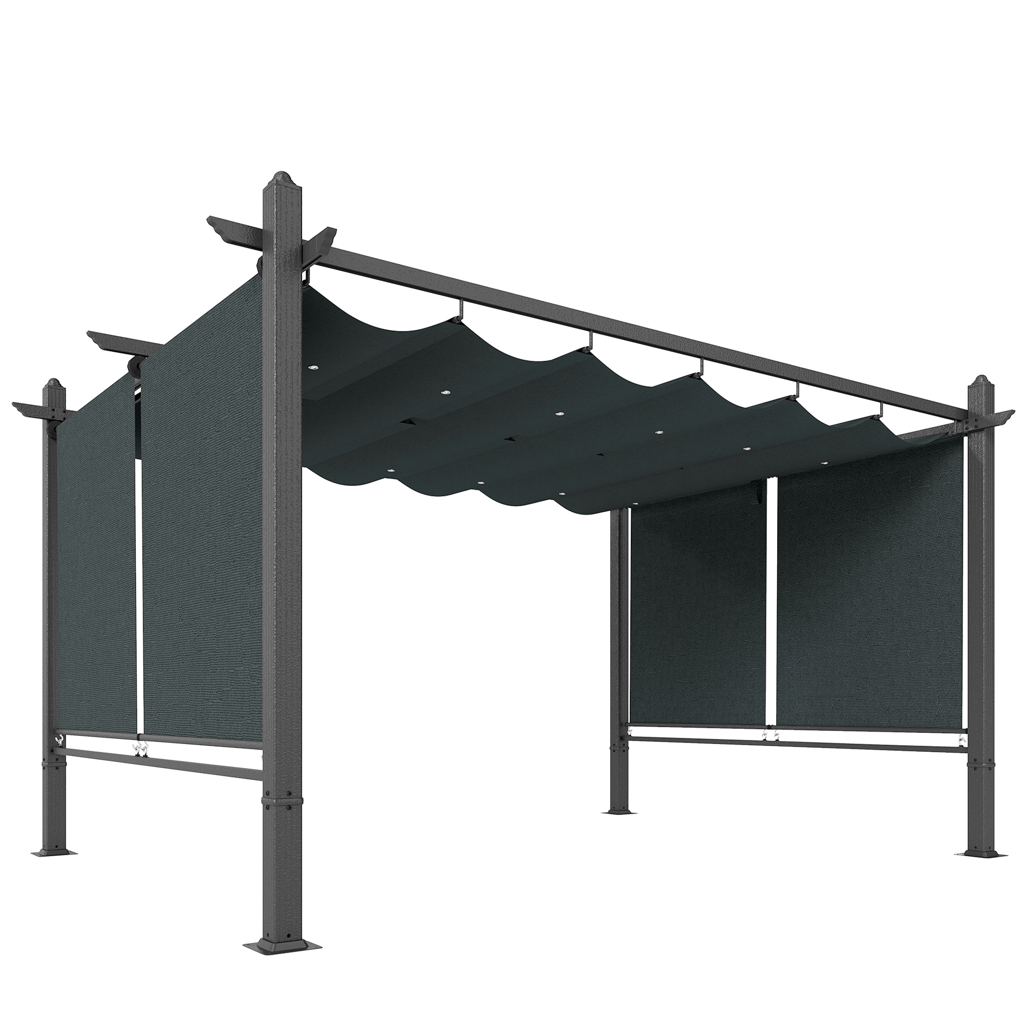 Pergola 3 x 4 m Terrassenüberdachung mit Schiebedach, automatisch einziehbaren Rollos, UV50+ Aluminiumrahmen