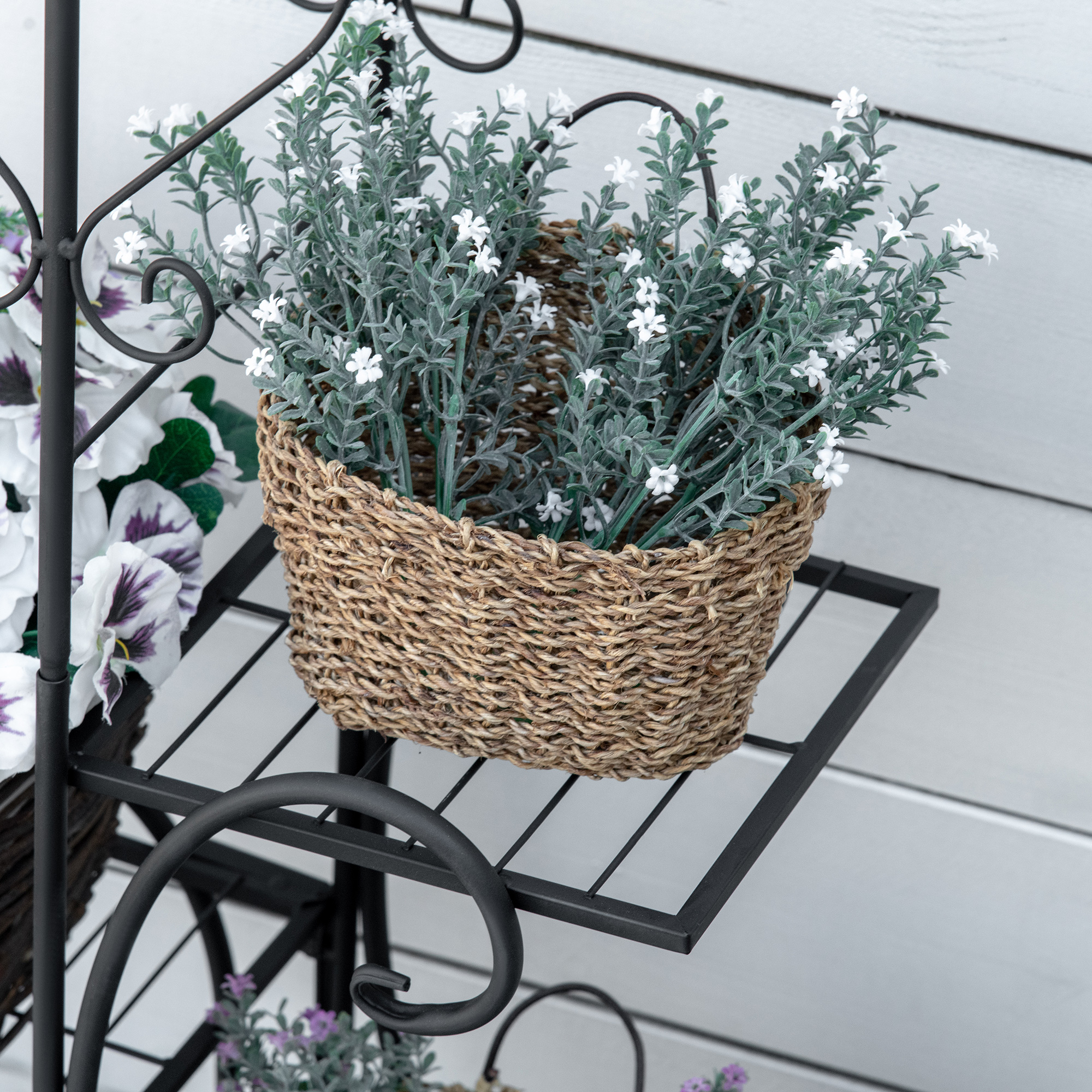 Blumenständer Blumenregal aus Metall 4 Ebenen Pflanzenregal Blumentreppe Blumenständer für innen und außen Garten Balkon Schwarz 45 x 24,5 x 80 cm