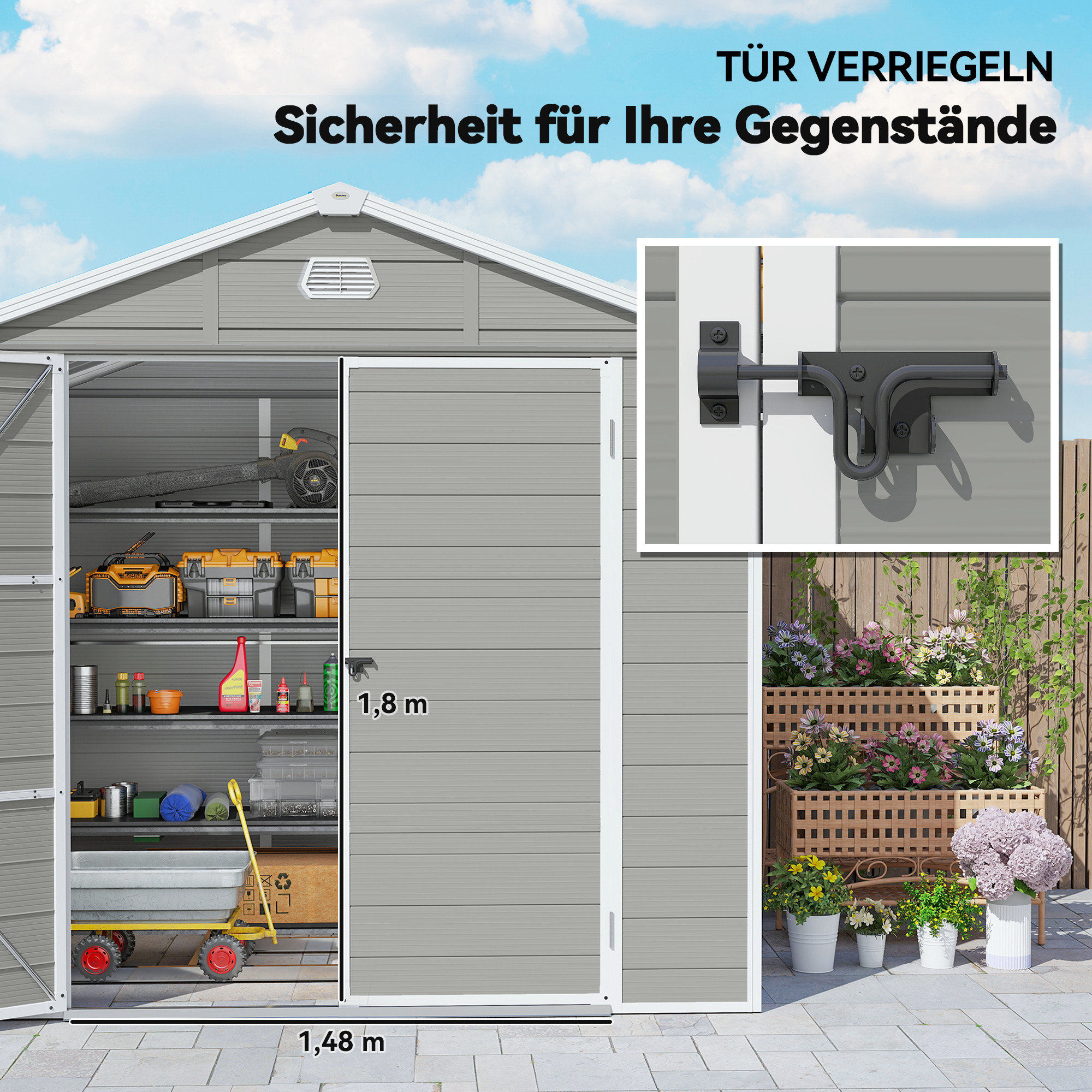 Gerätehaus, 4,1m², Gartenhaus mit Satteldach, 240 x 190 x 180/228 cm
