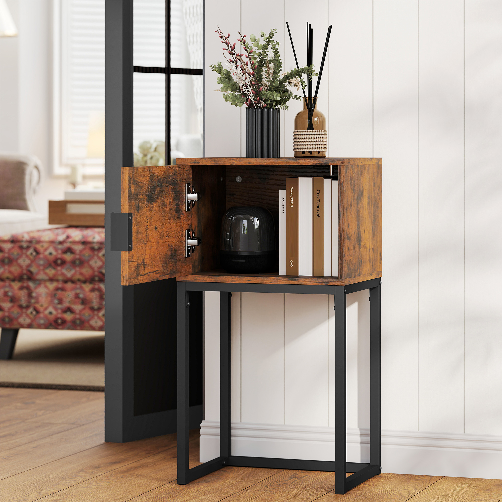 Konsolentisch Schmal, Schrank, Industrie-Design, Wohnzimmer Flur, 40x30x76cm, Rustikal-Braun