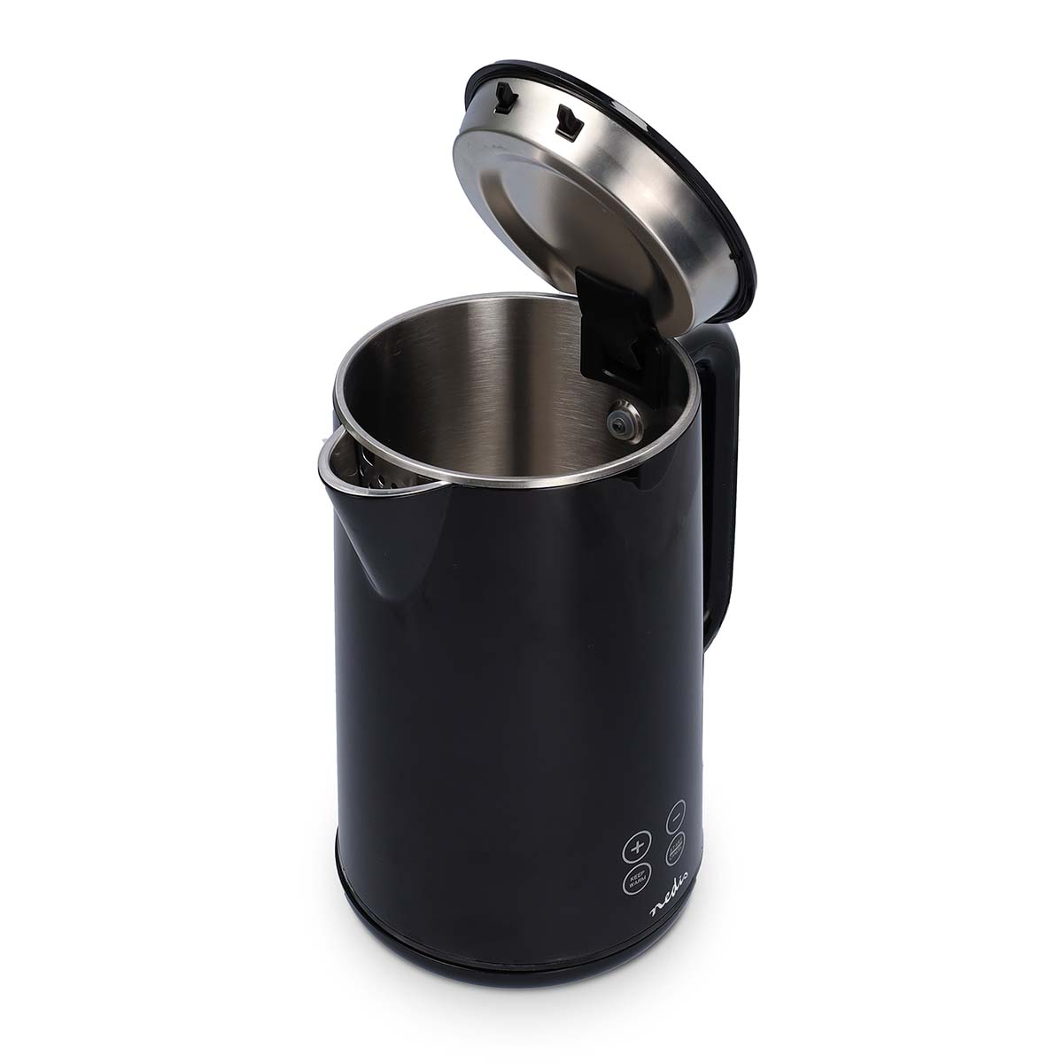 Wasserkocher | 1.7 l | Plastik | schwarz | 50,60,70,80,90,100 °C | Temperaturanzeige | Um 360 Grad drehbar | Verdecktes Heizelement | Strix Controller | Boil-dry protection