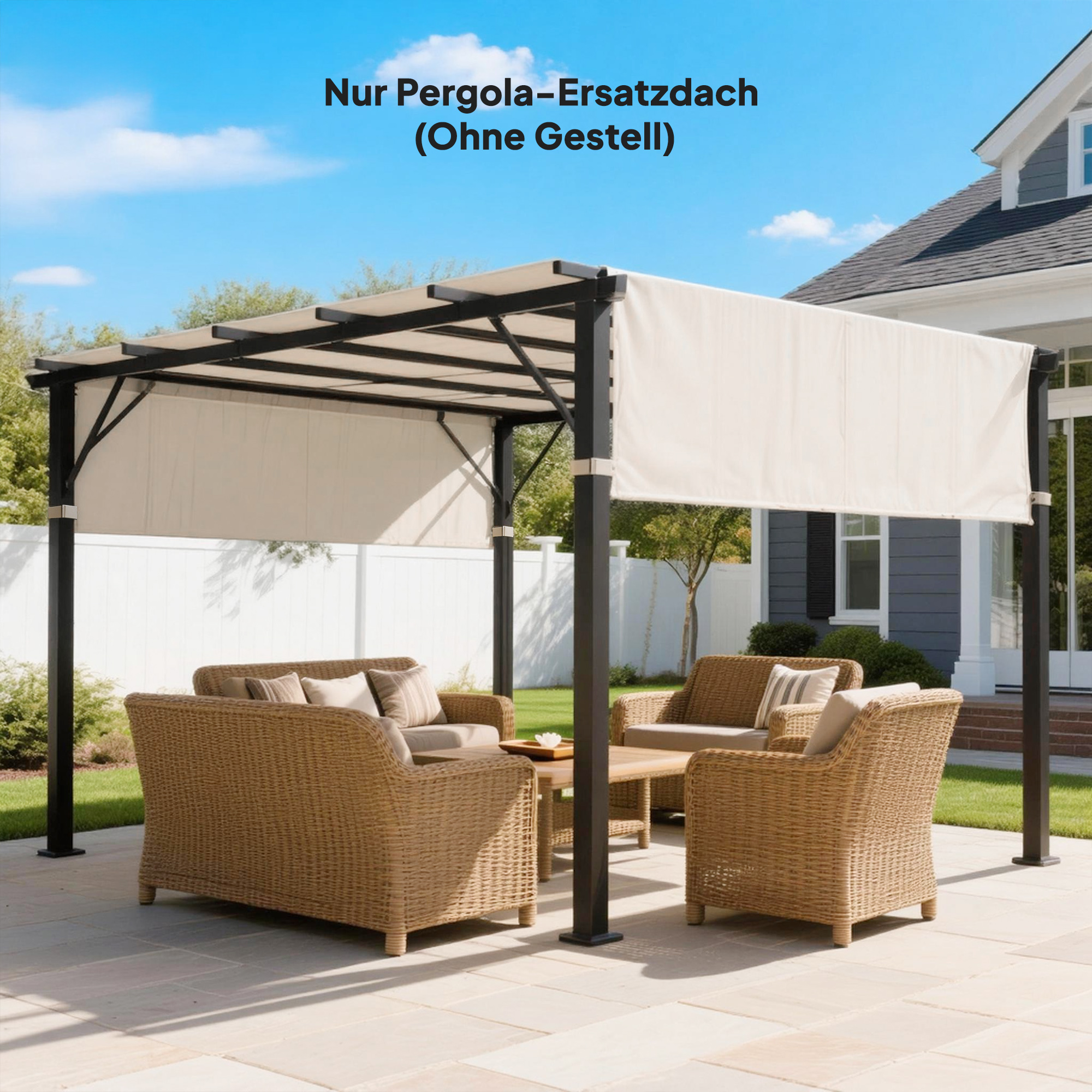 Ersatzdach für Pergola mit UV-Schutz, Sonnensegel für Terrassenüberdachung für 3 x 3 m Pavillon, Cremeweiß