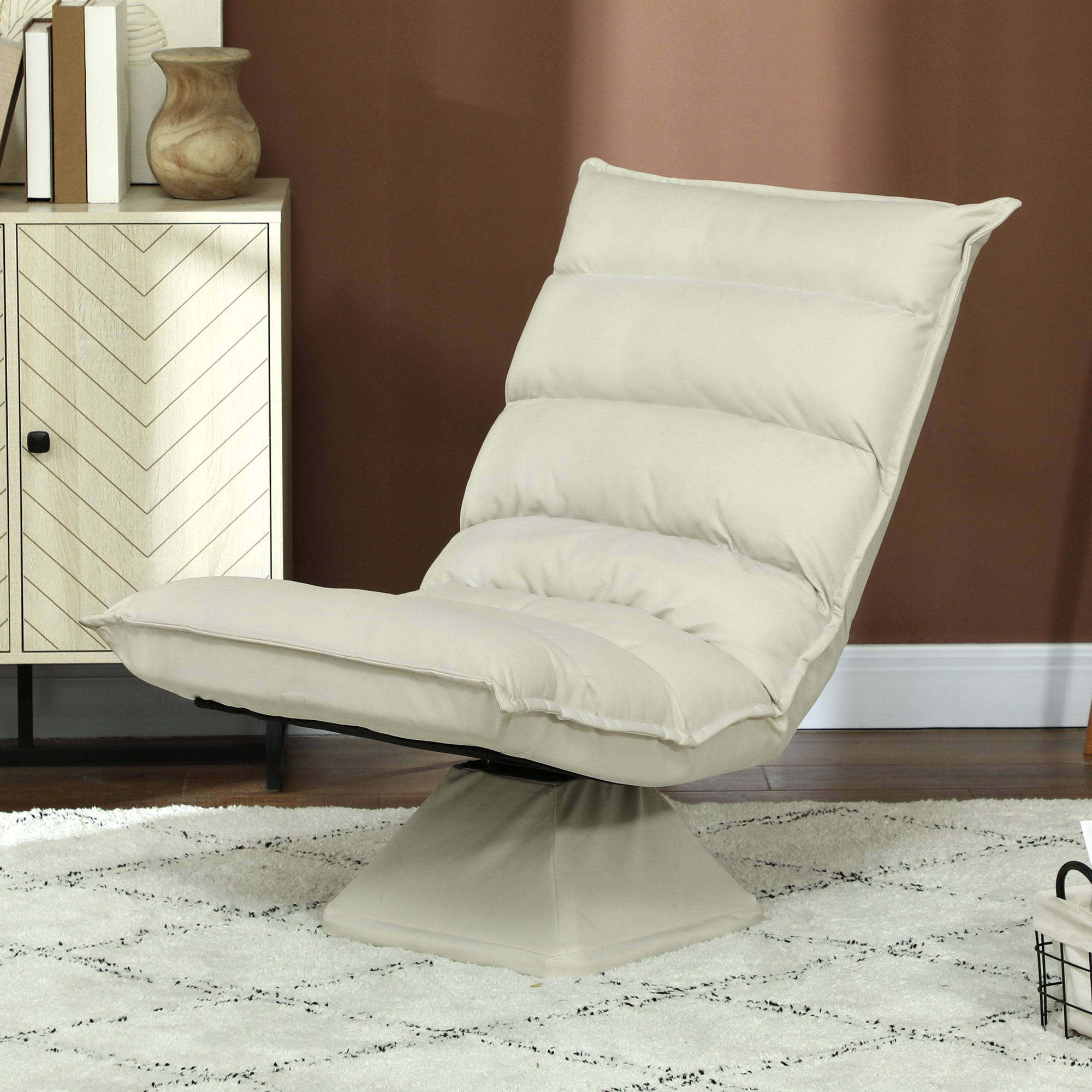 Relaxsessel, Sitzsack, verstellbare Rückenlehne, Lederoptik, 62x70x95cm, Beige