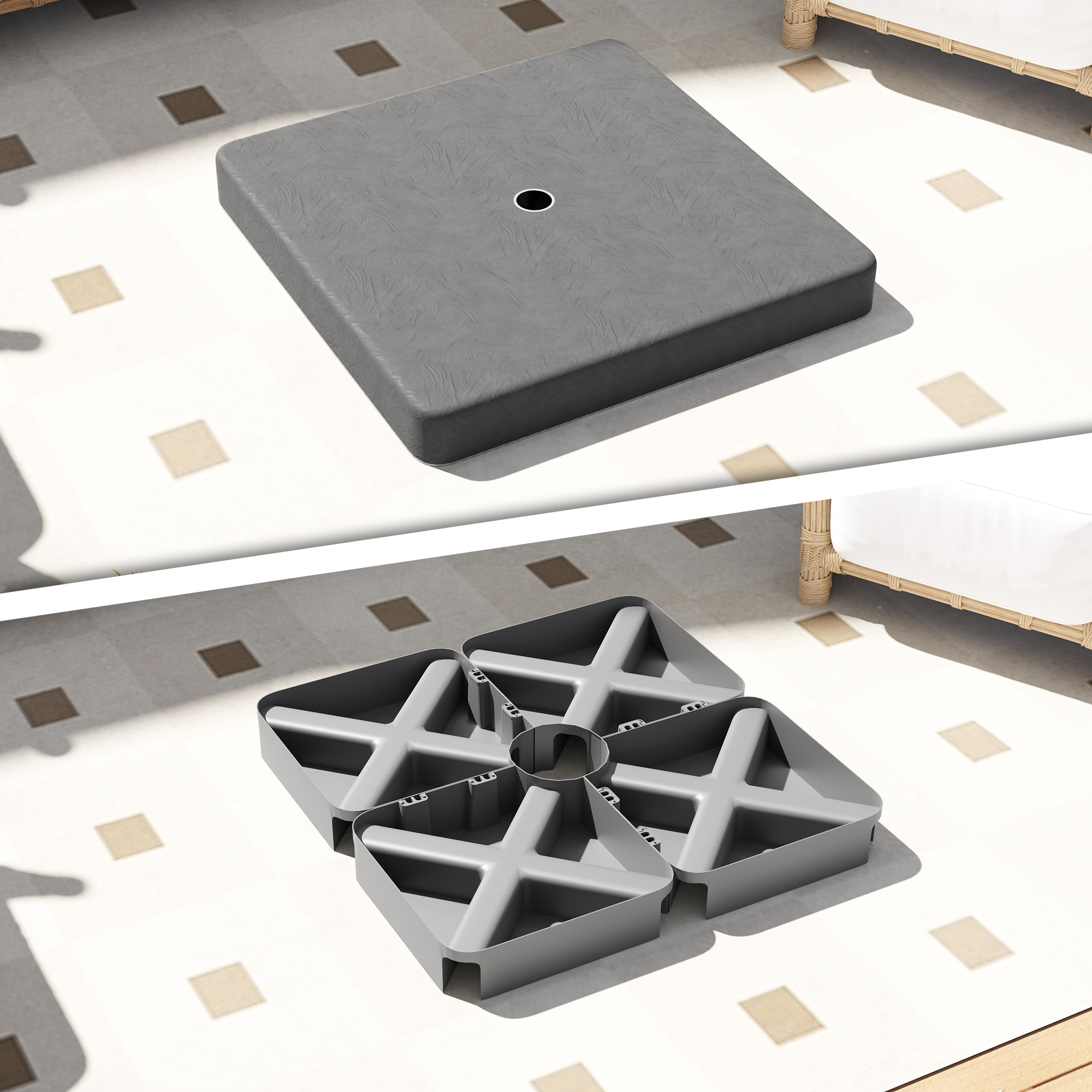 Basisgewichte für Sonnenschirmständer, Wasserdicht, mit Sand befüllbar, Kunststoff, 89L x 89B x 10,5H cm, Schwarz