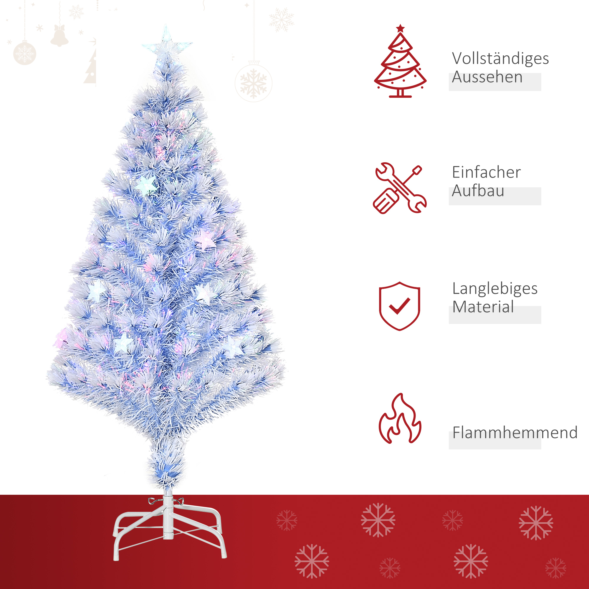 künstlicher Weihnachtsbaum mit 3 LED-Leuchten Christbaum Tannenbaum PVC Metall Weiß+Blau Ø60 x 120H cm