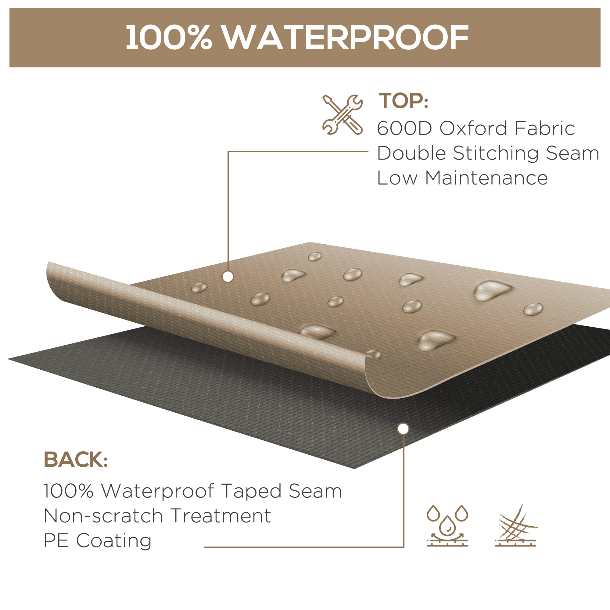 Schutzhülle für Gartenmöbel Winterfest Wasserdicht Abdeckung Abdeckplane Oxford 275 x 205 x 90 cm Beige