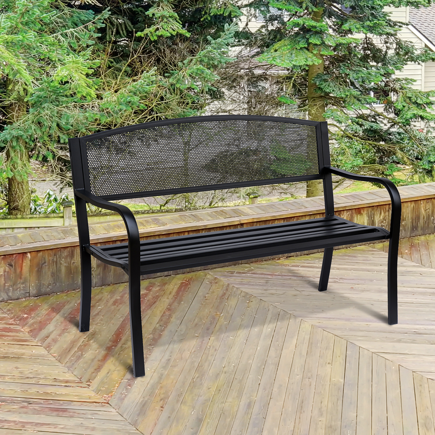 Gartenbank Sitzbank Parkbank 2-Sitzer Garten Stahl Schwarz B127 x T60 x H87cm