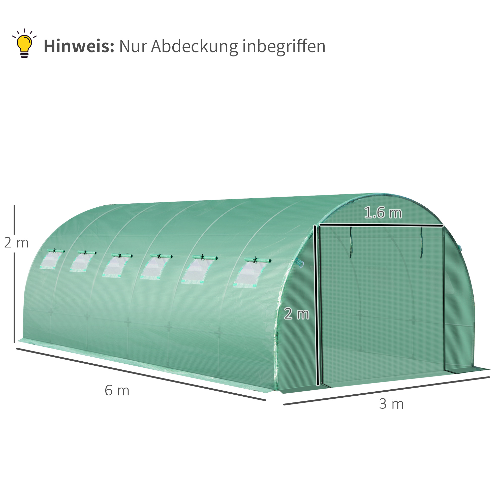 Gewächshausfolie 6x3x2m, wasserdicht Gartenfolie mit UV Schutz, Folie aus PE, Abdeckplane für Gartenarbeit Treibhaus Folientunnel, Tunnelfolie für Außenbereich, Pflanzen, Grün