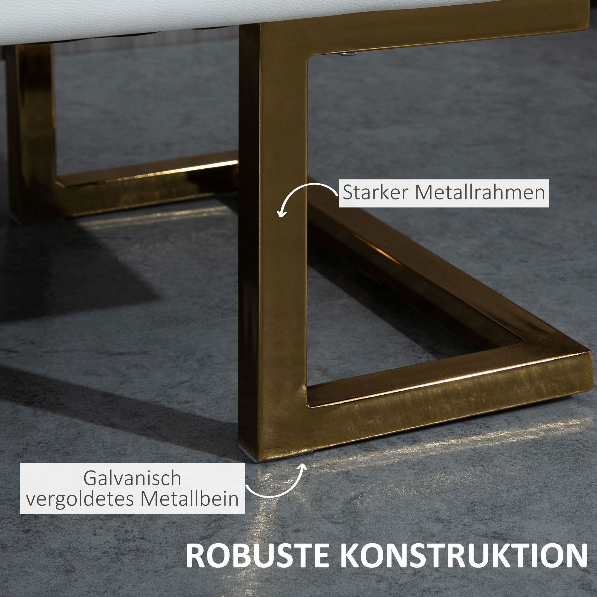 Sitzbank für Schlafzimmer Truhenbank Bettbank Wohnzimmer Kunstleder Metall Weiß+Gold 120 x 43 x 42 cm