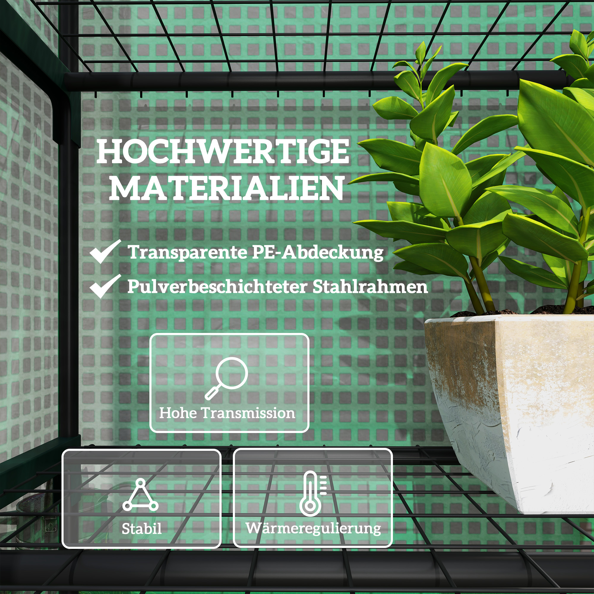 Mini-Gewächshaus für Blumen oder Gemüse, Stahl, Kunststoff, 69L x 49B x 193H cm, Grün