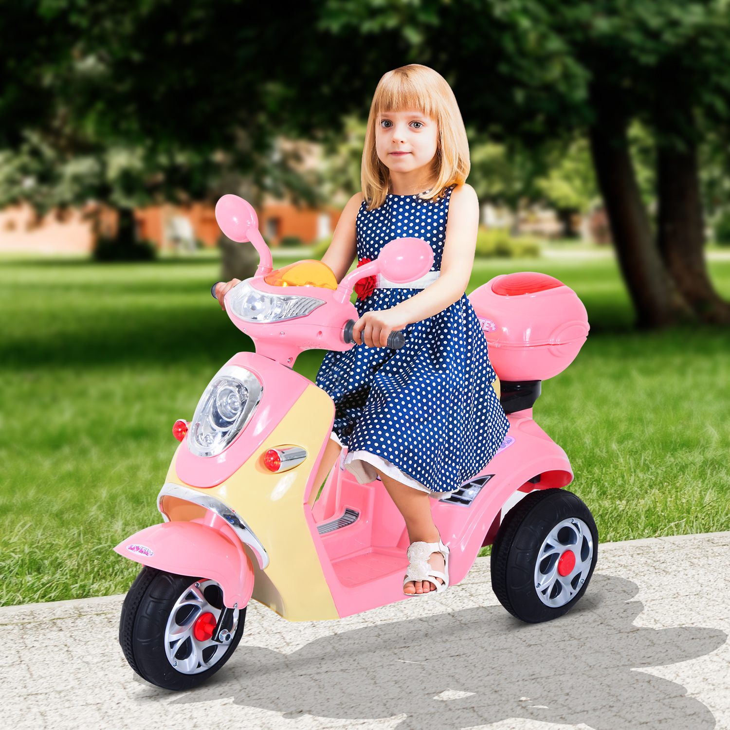 Elektro Kindermotorrad Elektromotorrad Kinderelektroauto Kinderfahrzeug Dreirad, 6V, Metall+PP, 108x51x75cm (Rosa+Gelb)
