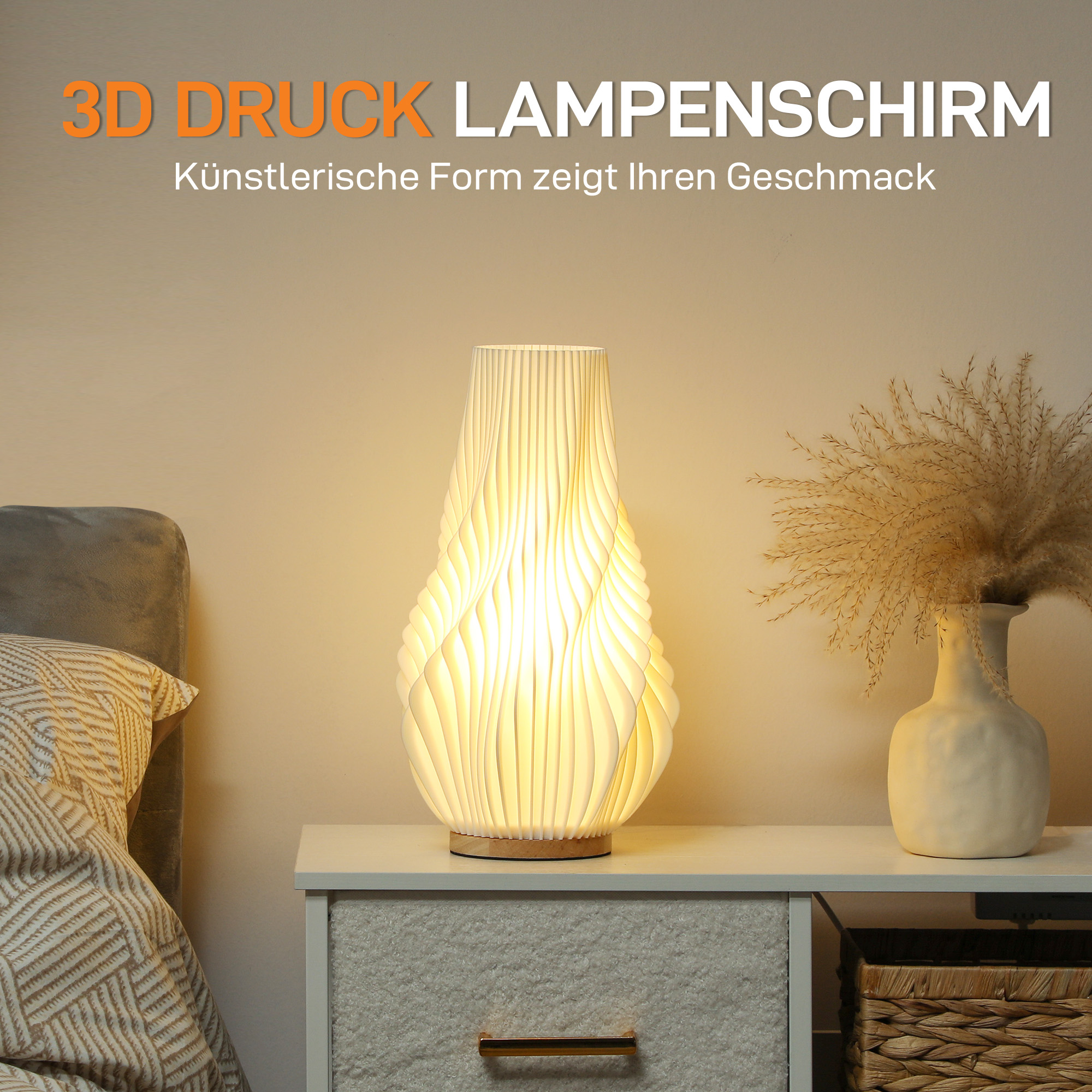 Smart Tischlampe mit App-Steuerung, Alexa-kompatibel, Kunststoff, Holz, Weiß