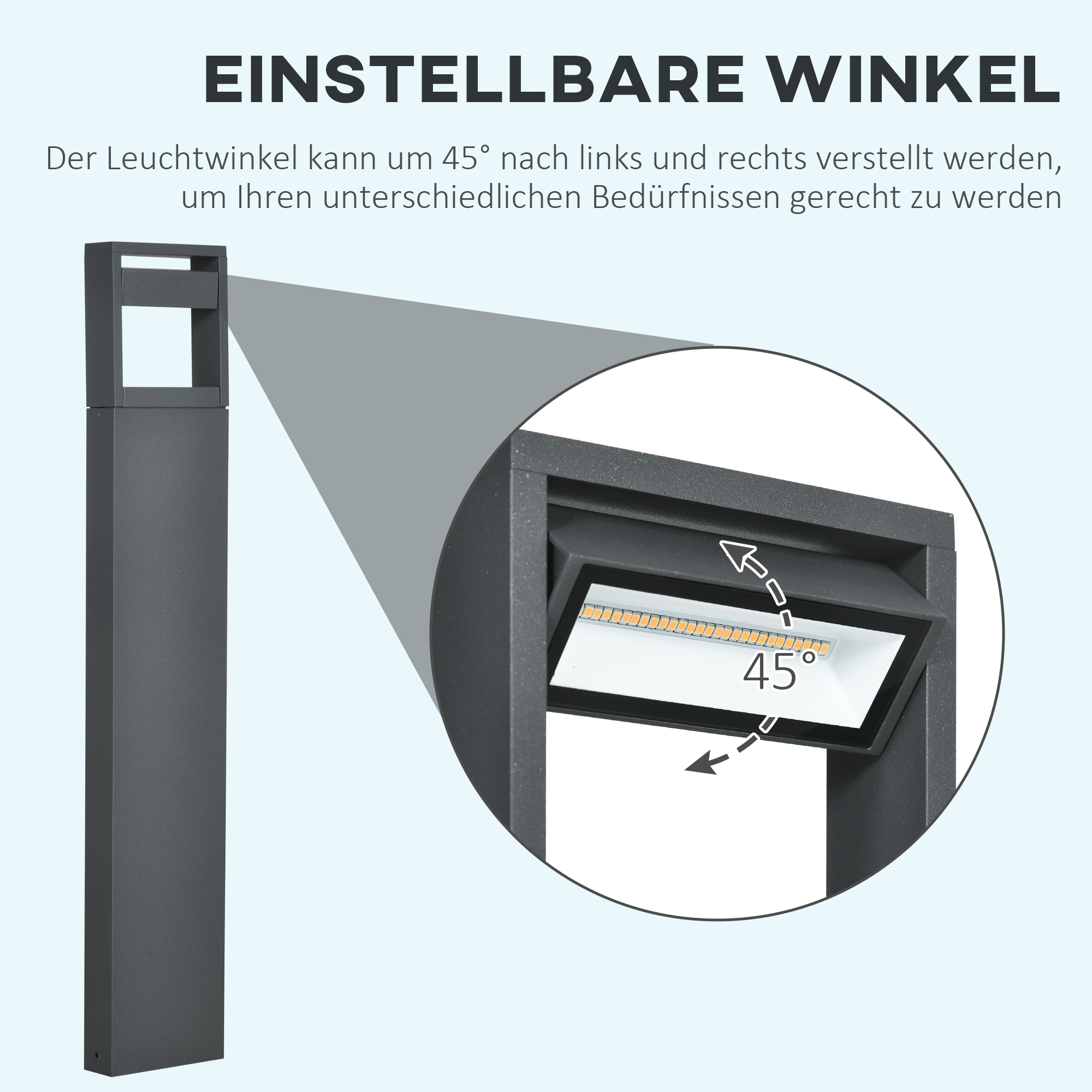 Gartenlampe, Wegleuchte, Pfostenlicht mit LEDs, wetterbeständig, 16cm x 5cm x 90cm, Dunkelgrau