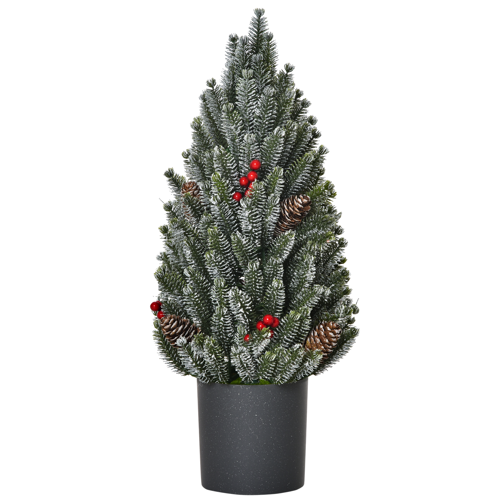 Mini Weihnachtsbaum mit Tannenzapfen, roten Beeren und Übertop 50 cm hoch, Mehrfarbig