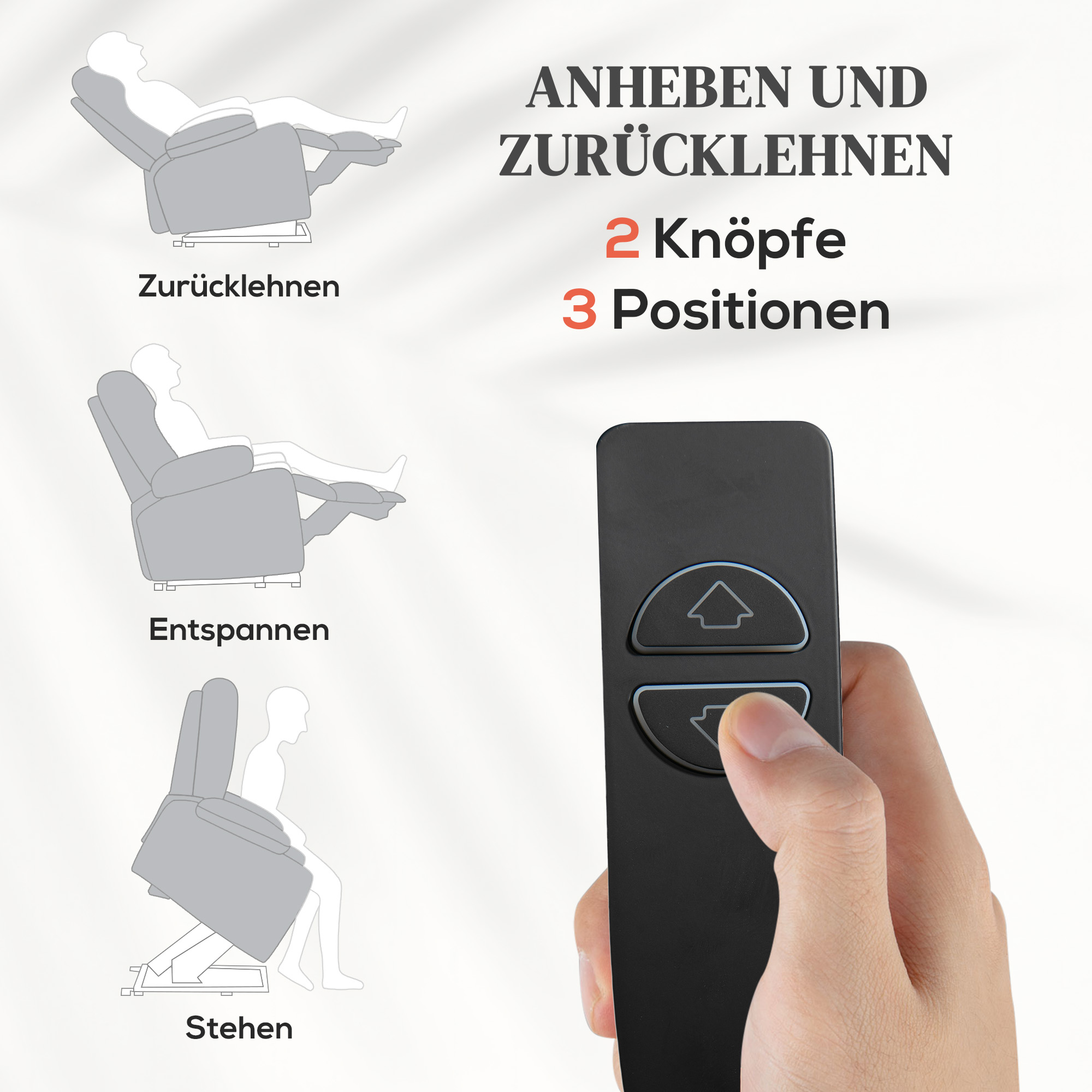 Aufstehhilfe Seniorensessel, Liegefunktion, inkl, Fernbedienung, 144 cm x 91 cm x 88 cm, Hellgrau