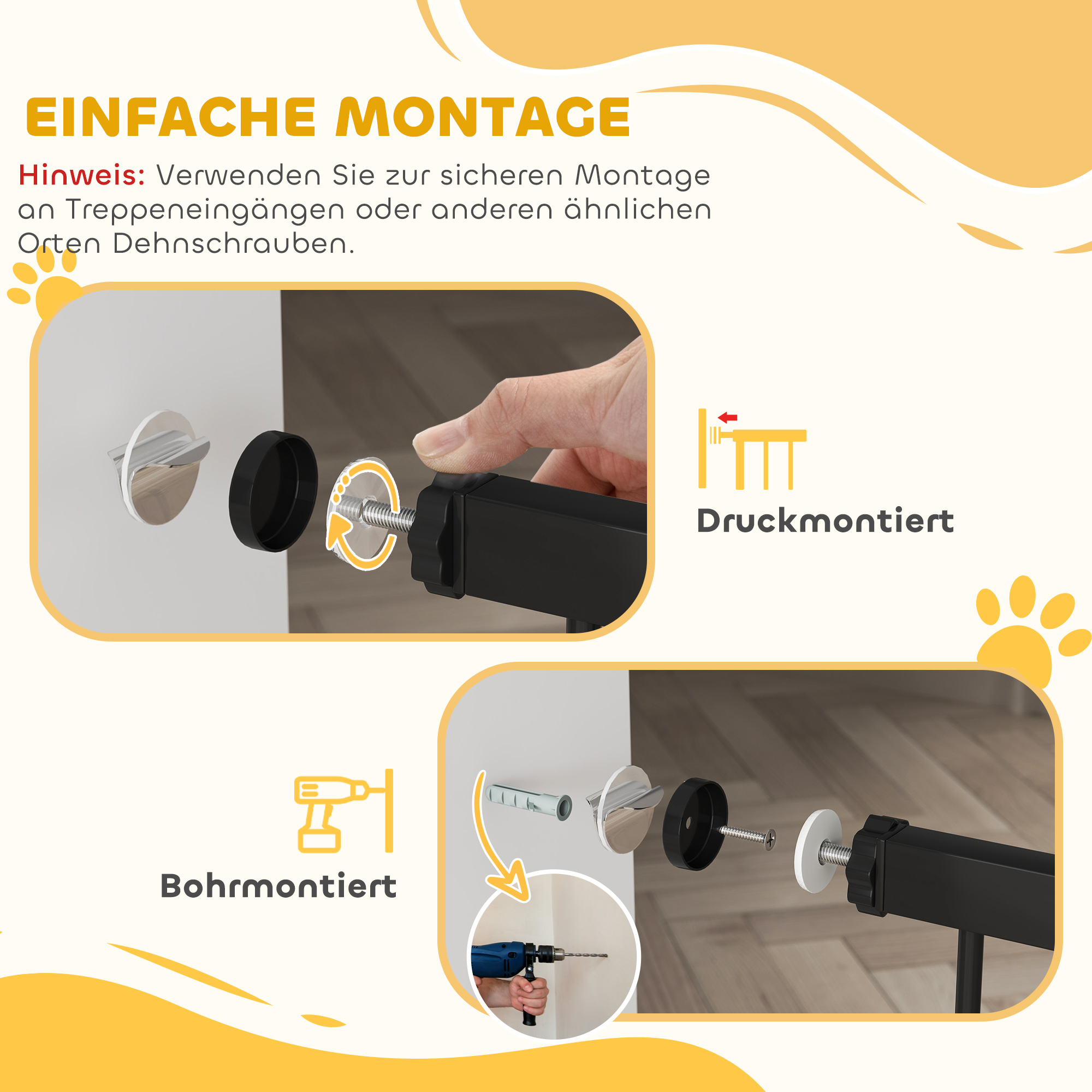 Haustiertor, 77 cm Treppengatter, verstellbare Breite 76-104 cm, mit Katzentür, für Treppen und Türöffnungen, Schwarz