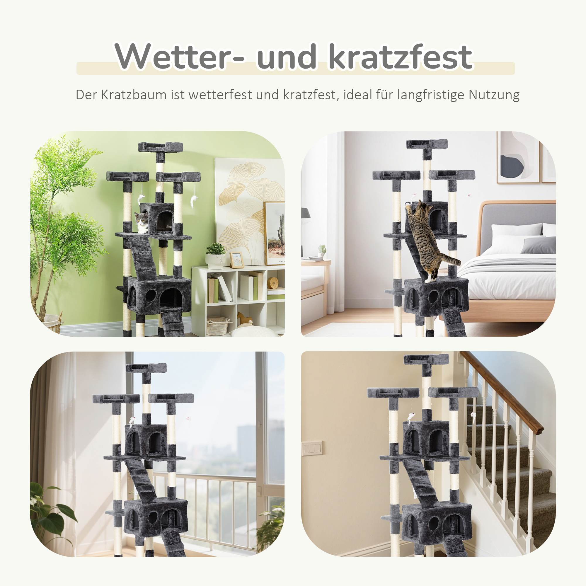 Kratzbaum mit Katzenhöhle Leiter  XXL Katzenbaum Kletterbaum Kletterbaum für Katzen Mehrstufiges Multiaktivitätszentrum Plüsch Grau 49 x 49 x 173 cm