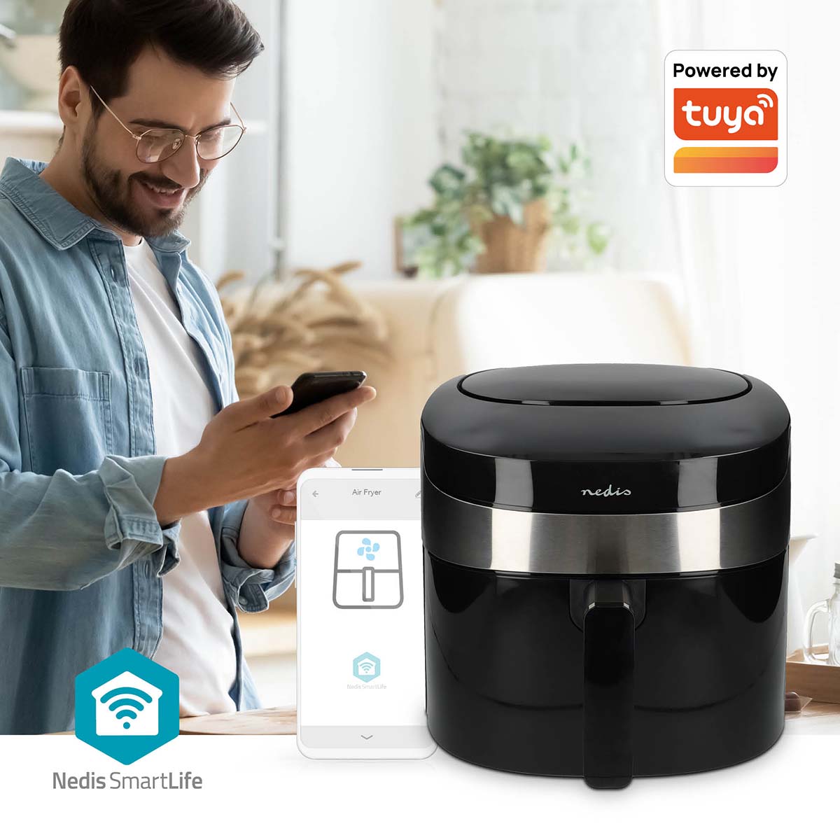 SmartLife Heißluftfritteuse | Wi-Fi | 7,2 l | Timer: 60 min | Anzahl voreingestellter Programme: 8 | Digital | Android? / IOS | schwarz