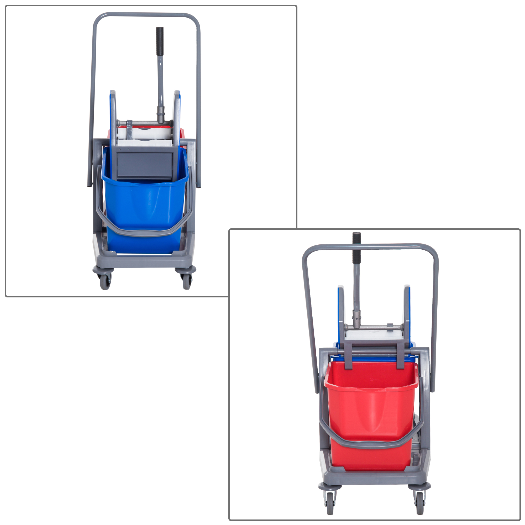 Putzwagen Reinigungswagen Wischwagen mit 2 Eimern Systemwagen mit 4 leichtgängigen Rollen Metall+PP Blau+Rot 73 × 45 × 92 cm