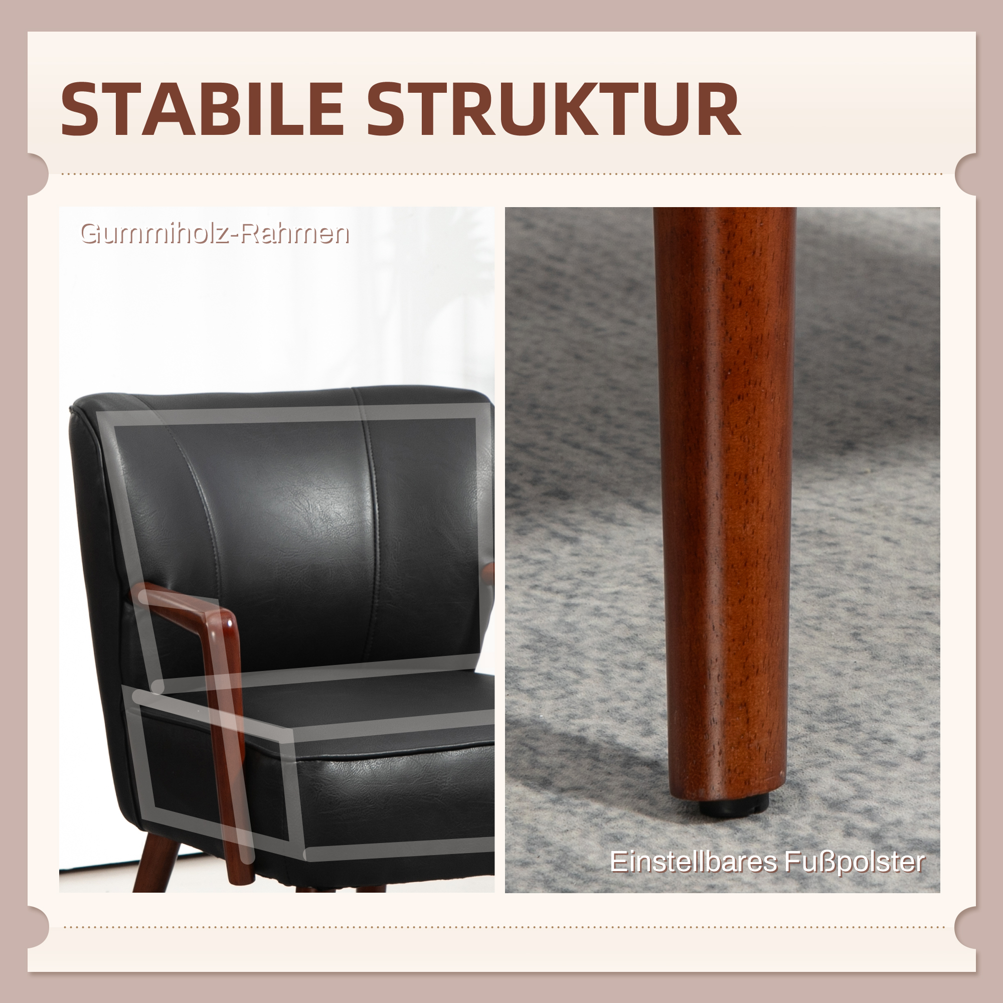 Akzentsessel, breiter Sitz, Lederoptik, Holzrahmen, bis 120 kg, 67x77x80 cm, Schwarz