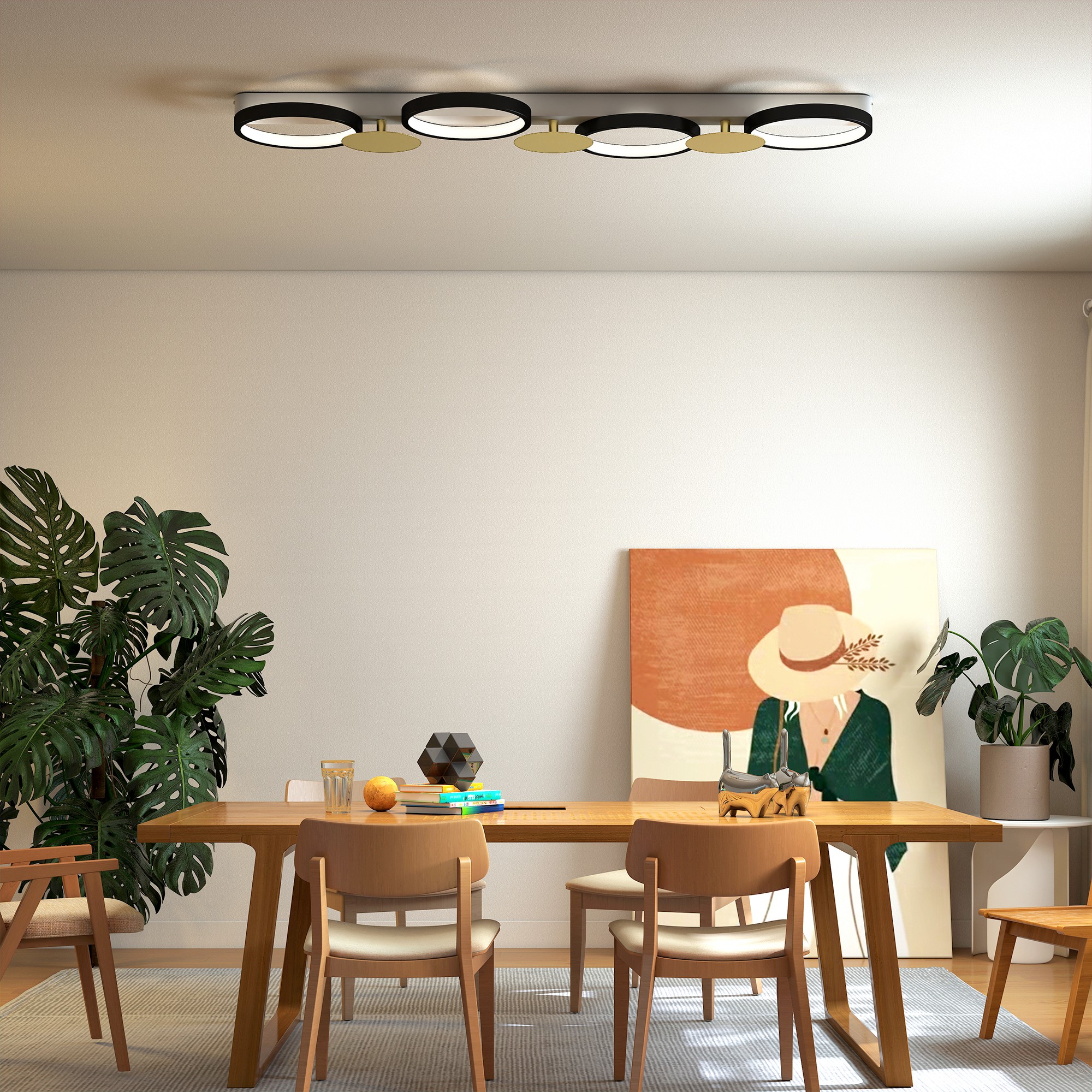 Deckenleuchte LED 38W 1500LM 3000K-6500K Deckenlampe Wohnzimmerlampe mit 4 Glühbirnen Fernbedienung Schwarz+Gold