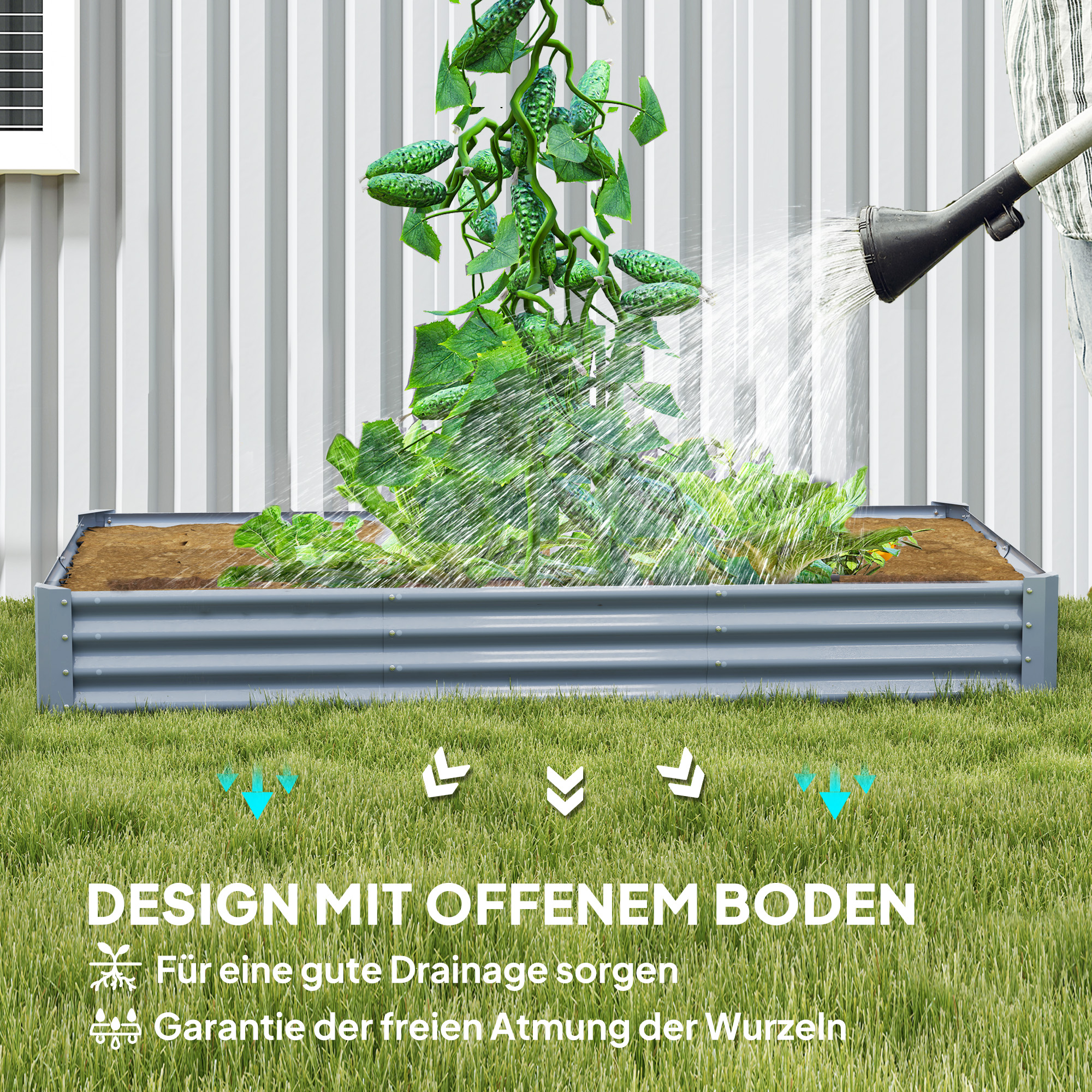 Hochbeet aus Stahl, Wetterbeständig Pflanzbeet mit Anti-Schnittkante Frühbeet