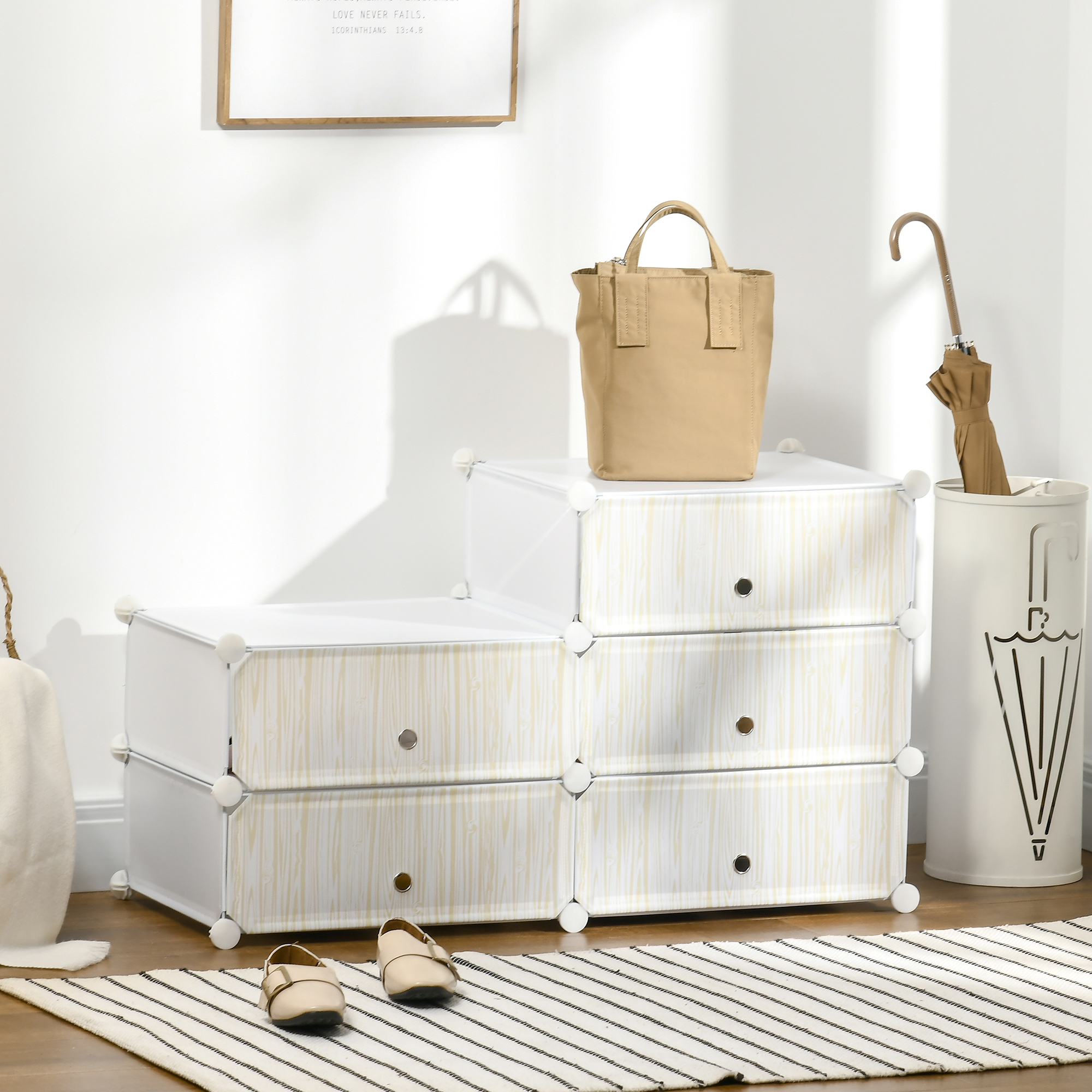 Modulares Regalsystem für 12 Paar Schuhe, 49 cm x 36,5 cm x 108 cm, Weiß