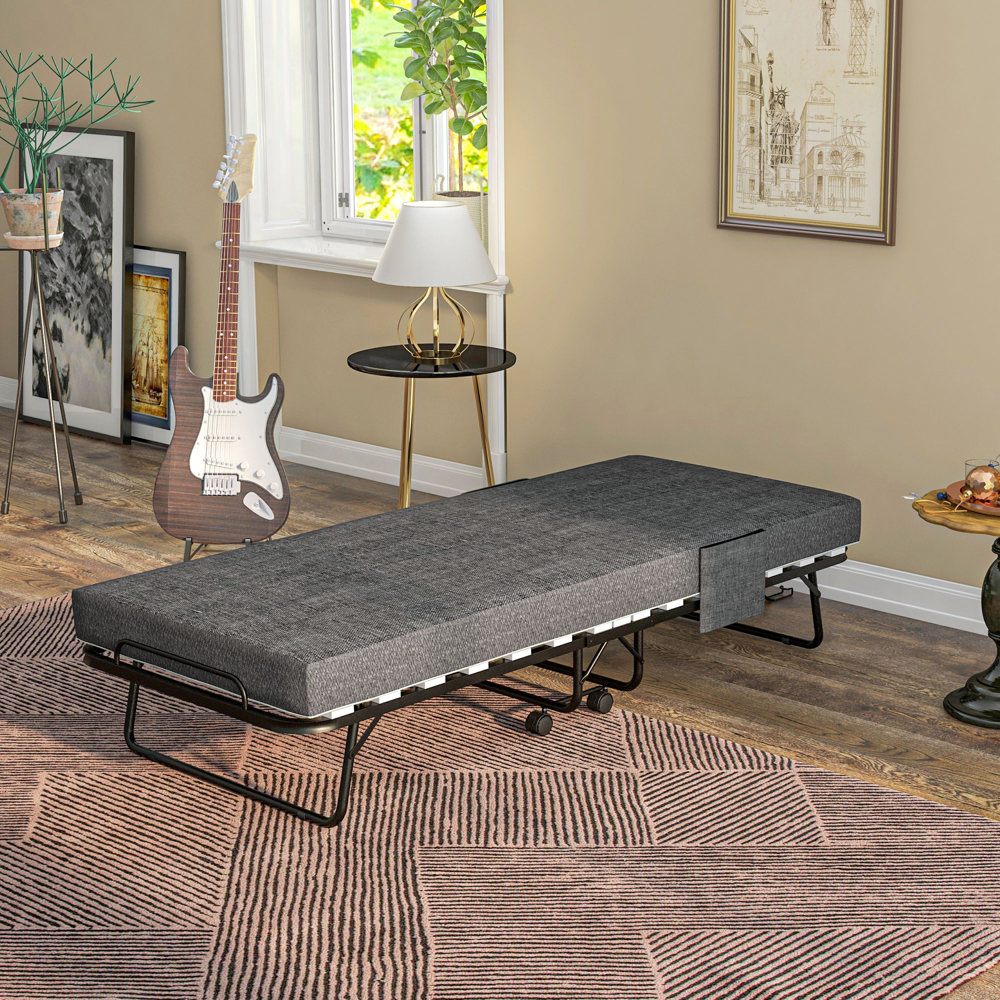 Klappbett, Matratze, 4 Rollen, Metallgestell, bis 150 kg, 190 x 80 x 42 cm, Dunkelgrau