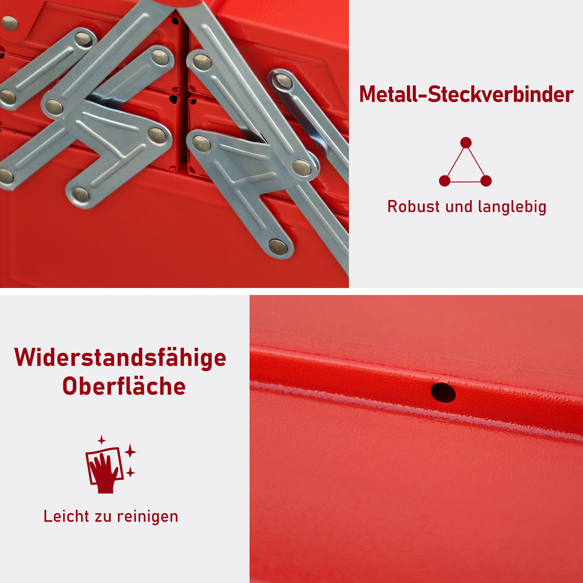 Werkzeugkasten Werkzeugkoffer mit 5 Fächern 45 x 20 x 34,5cm Stahl Rot