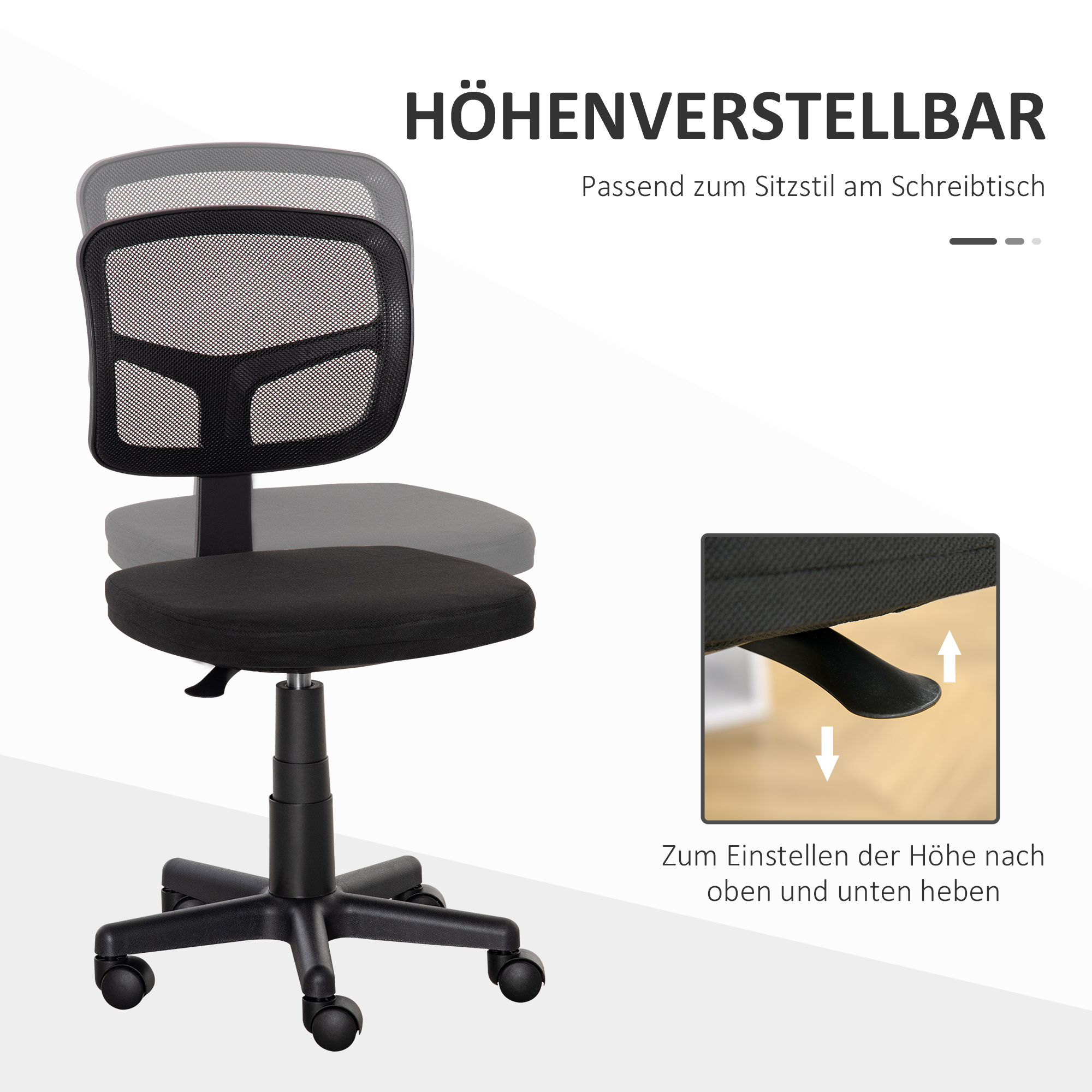 Bürostuhl Ergonomischer Schreibtischstuhl, Höhenverstellbarer Drehstuhl, Platzsparend Schwarz