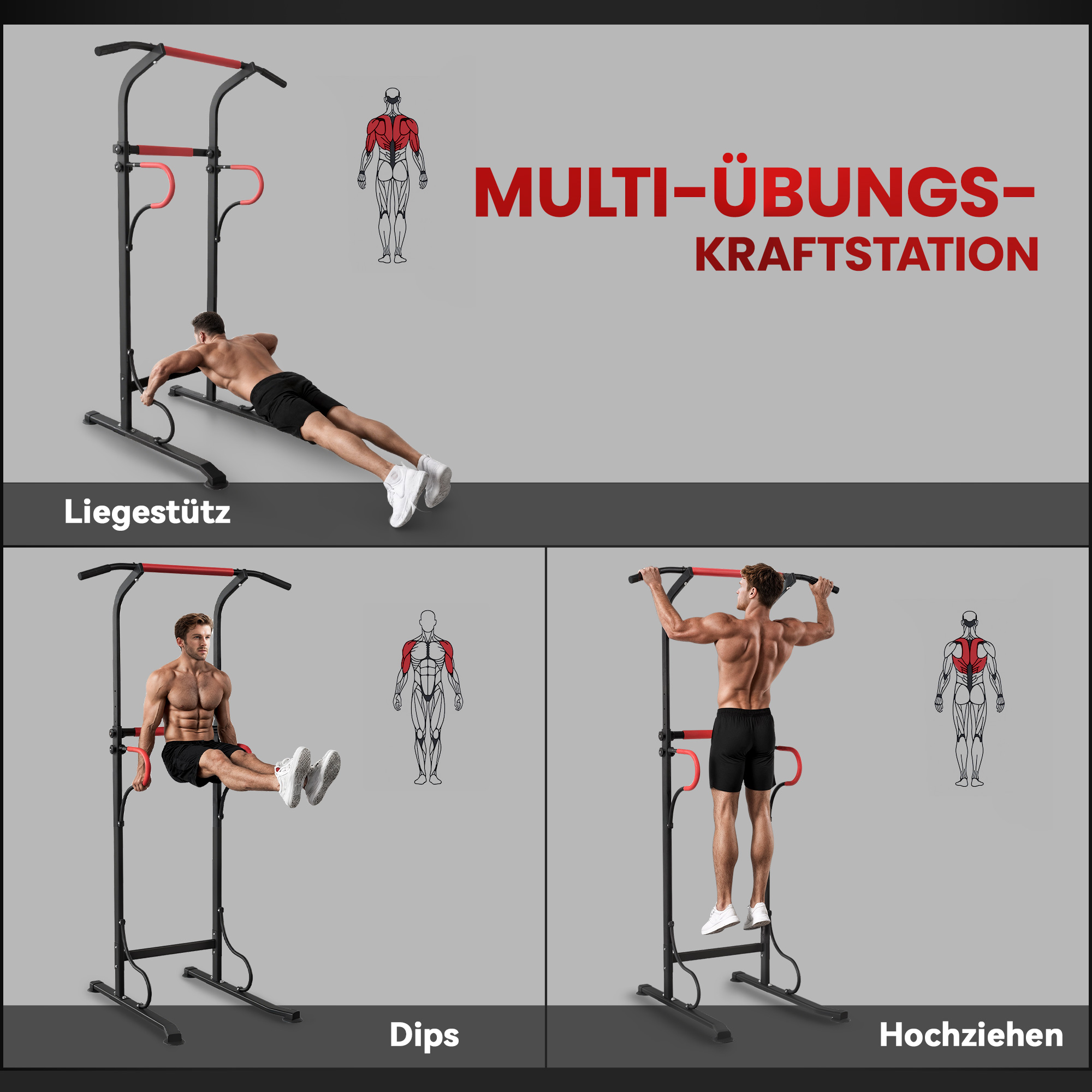 Power Tower höhenverstellbar Dip Station mit Klimmzugstange, Saugnäpfe Kraftstation für Zuhause