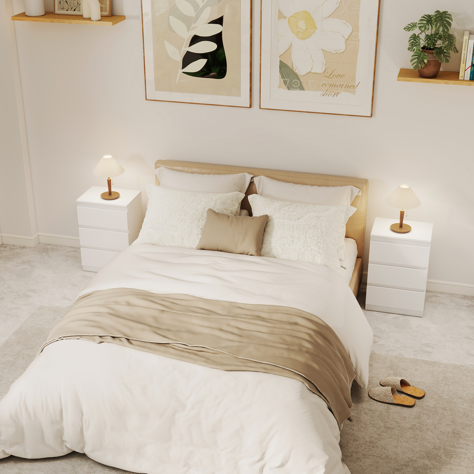 Nachttisch, 2er Set Beistelltisch mit 3 Schubladen, Nachtschrank, Nachtkommode für Schlafzimmer, Wohnzimmer, 40 x 30 x 59,5 cm, Weiß