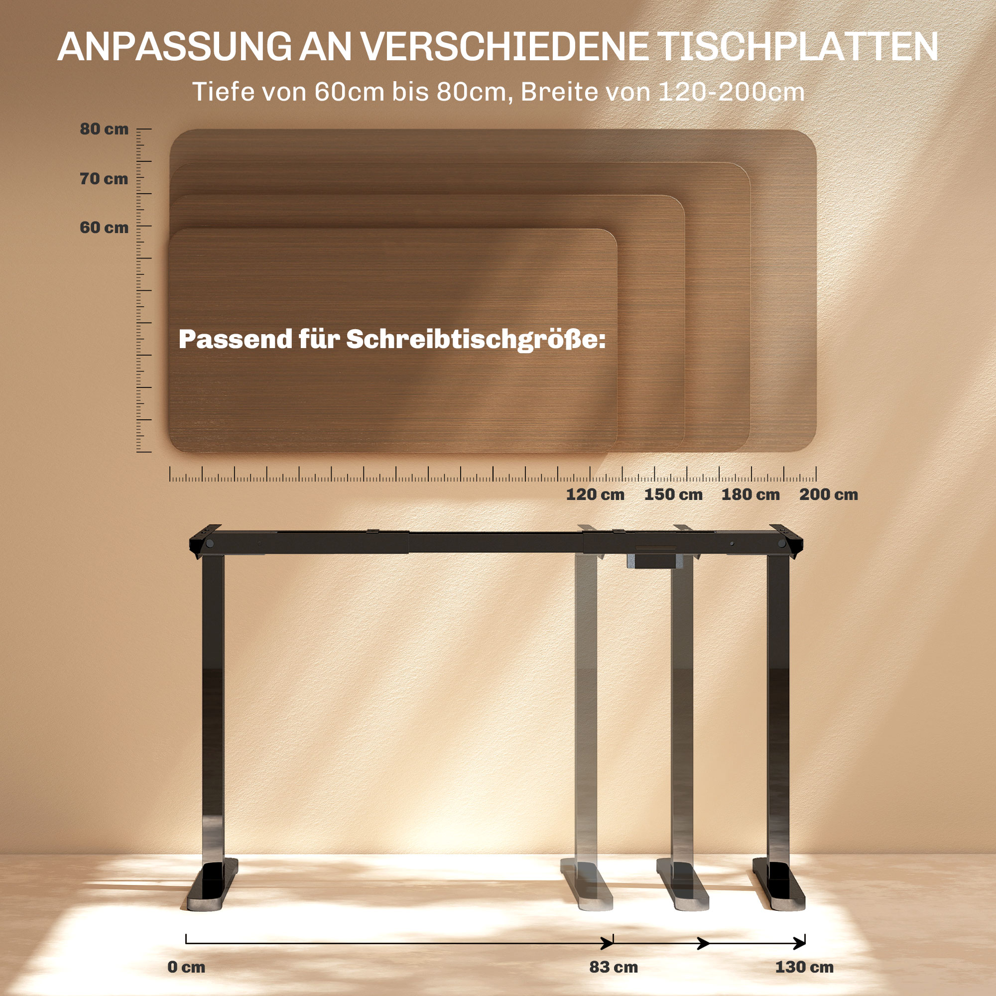 Elektrisches Schreibtischgestell, höhenverstellbar, mit Speicherfunktion, Stahl, Schwarz