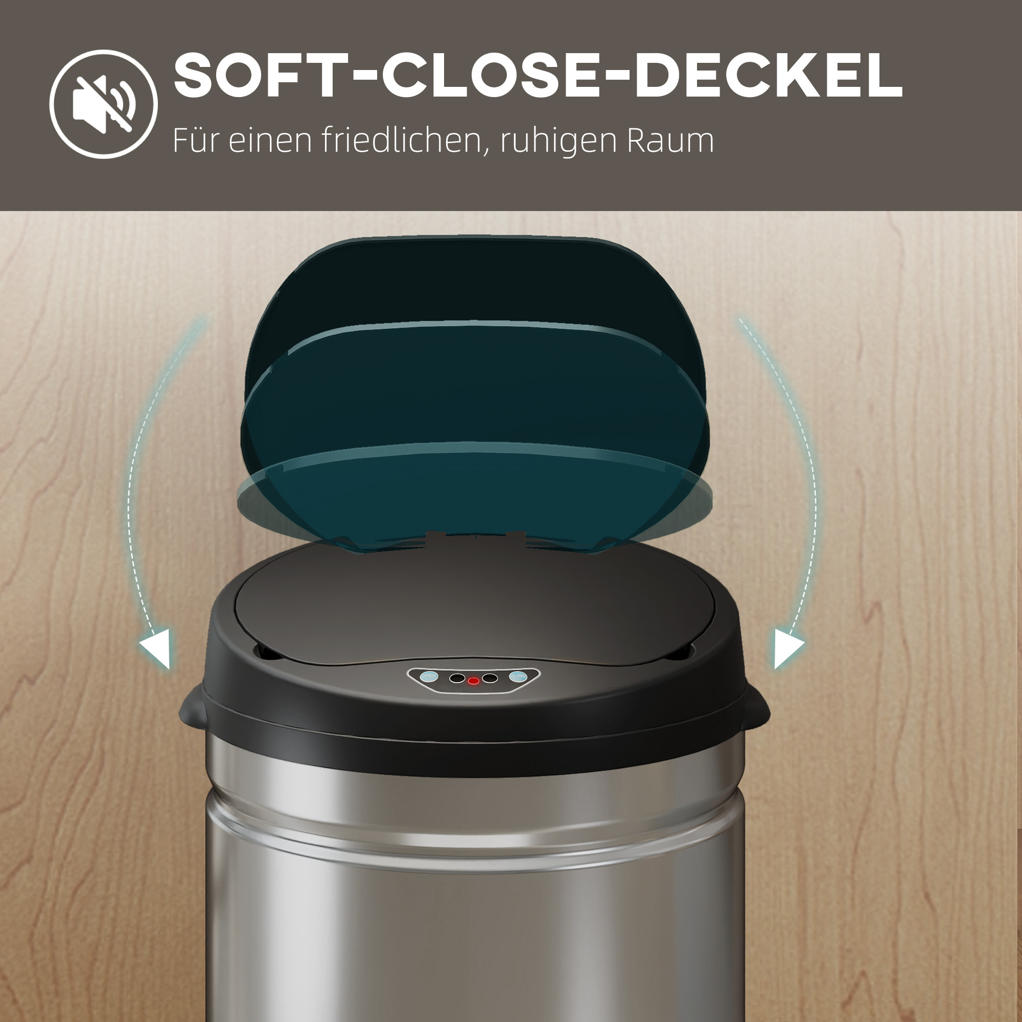 30 Liter Sensor-Mülleimer mit Soft-Close-Funktion, berührungsfreier Abfalleimer aus Edelstahl für hygienische Küchen