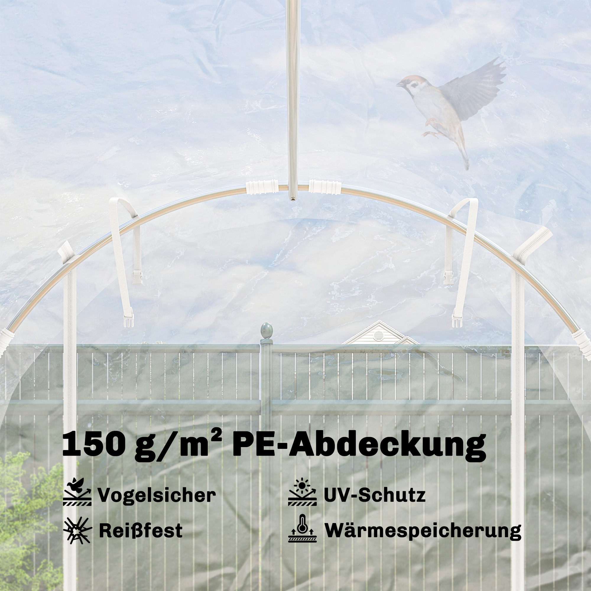 Polytunnel-Gewächshaus, begehbares Gewächshaus mit verzinktem Stahlrahmen und UV-beständiger PE-Abdeckung, transparent
