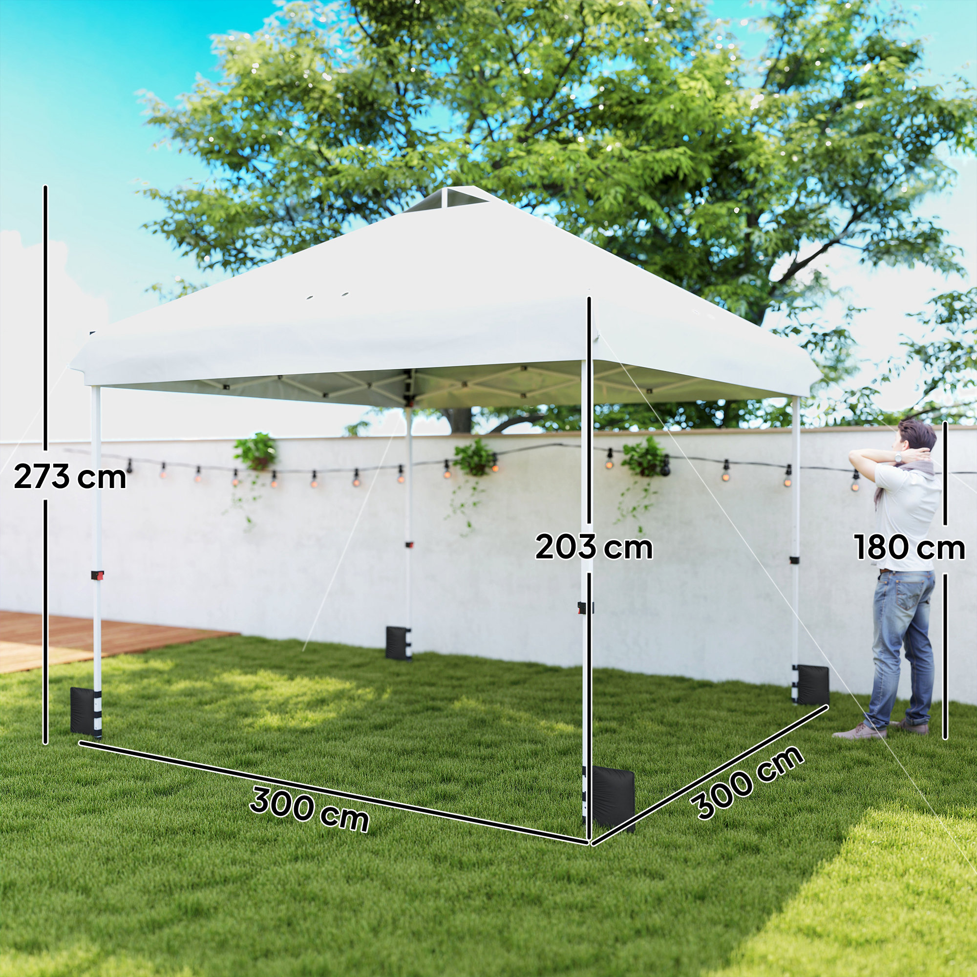 Pavillon 3 x 3 m Wasserdicht Stabil Winterfest Pop-up Faltpavillon, UV 50+ mit Tasche Sandsäcke