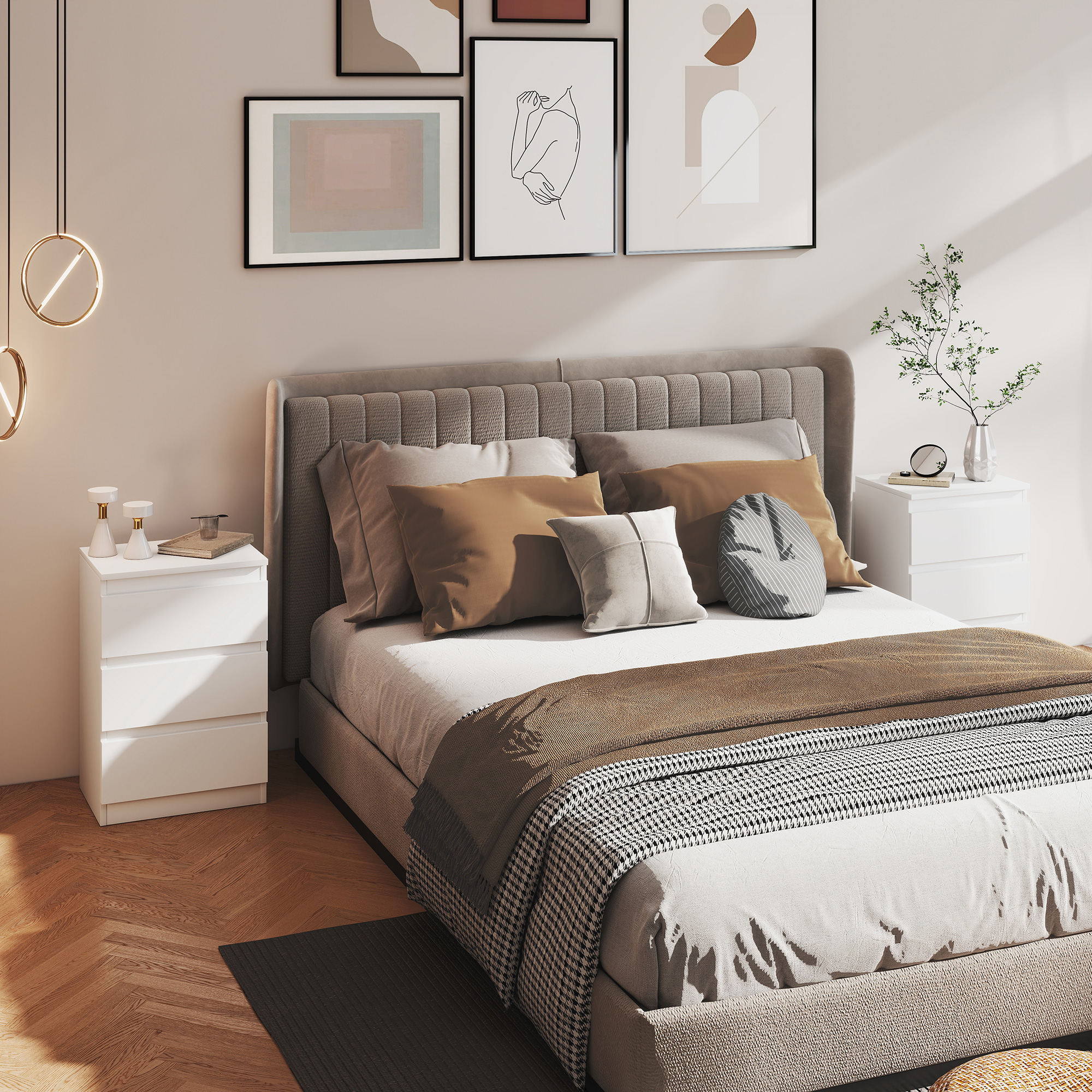 Nachttisch, 2er Set Beistelltisch mit 3 Schubladen, Nachtschrank, Nachtkommode für Schlafzimmer, Wohnzimmer, 40 x 30 x 59,5 cm, Weiß