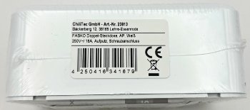 FASKO Doppel-Steckdose, AP, Weiß, 250V~/ 16A, Aufputz, Schraubanschluss