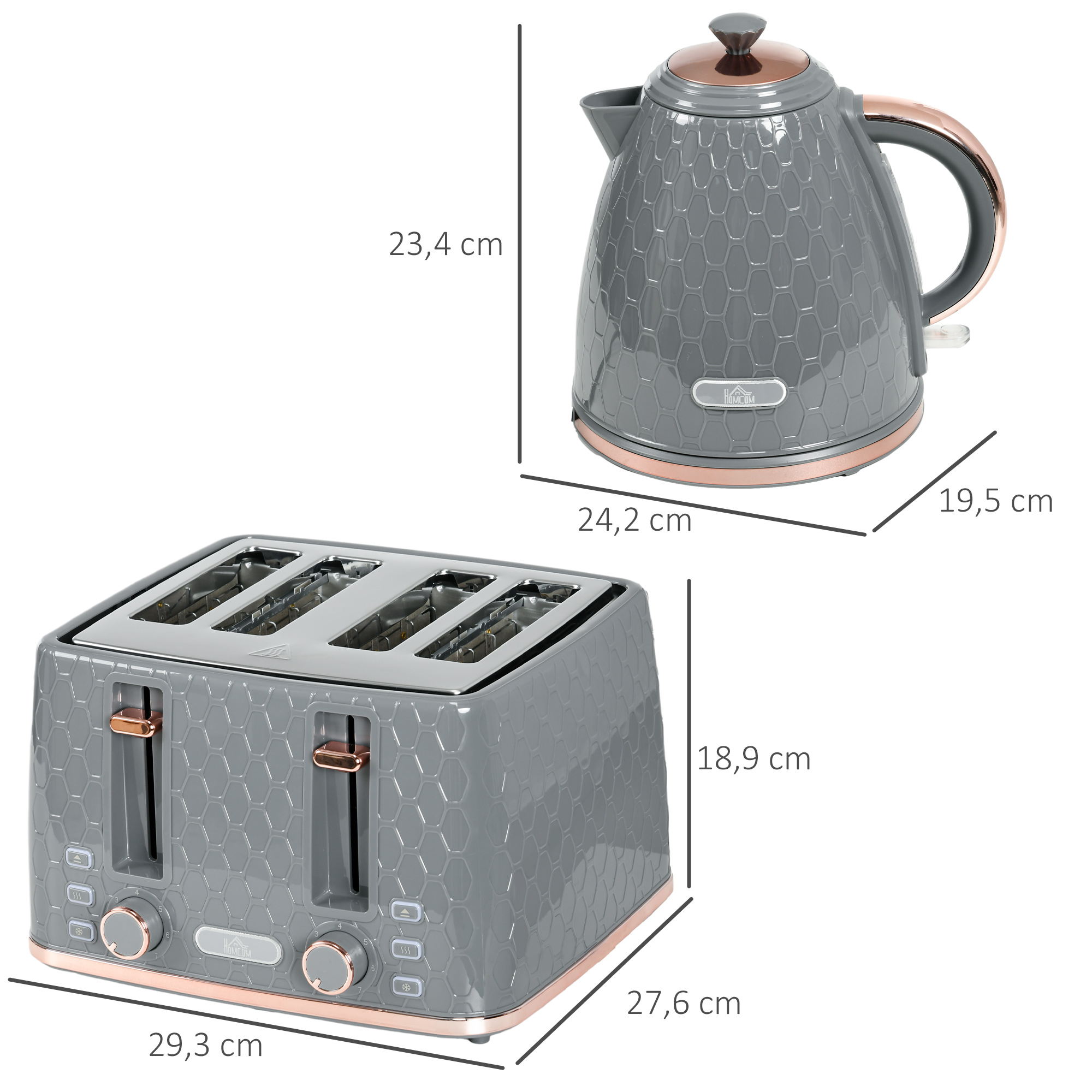 2-in-1 Küchenset, Toaster und Wasserkocher, mehrere Optionen, 1,7 L, 4 Toastscheiben gleichzeitig, Kunststoff, Grau
