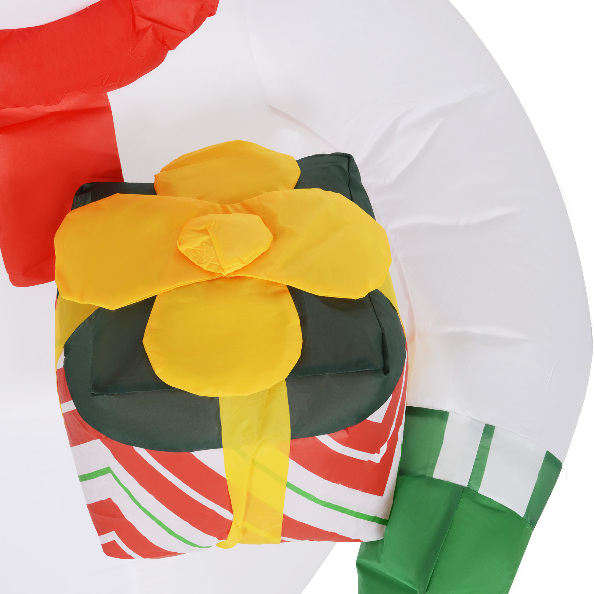 1,80 m Schneemann mit Zuckerstange & Geschenk, selbstaufblasbar, LEDs, wetterfest