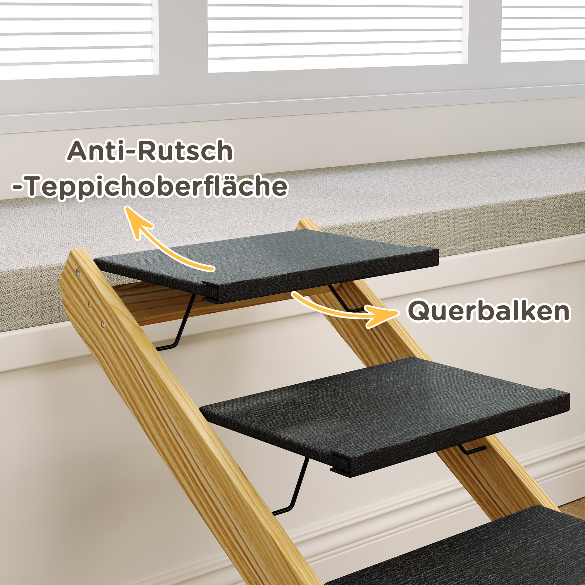 Hundetreppe, Hunderampe, höhenverstellbar, rutschfest, faltbar, 83x40x62,5 cm, Holz/Weiß